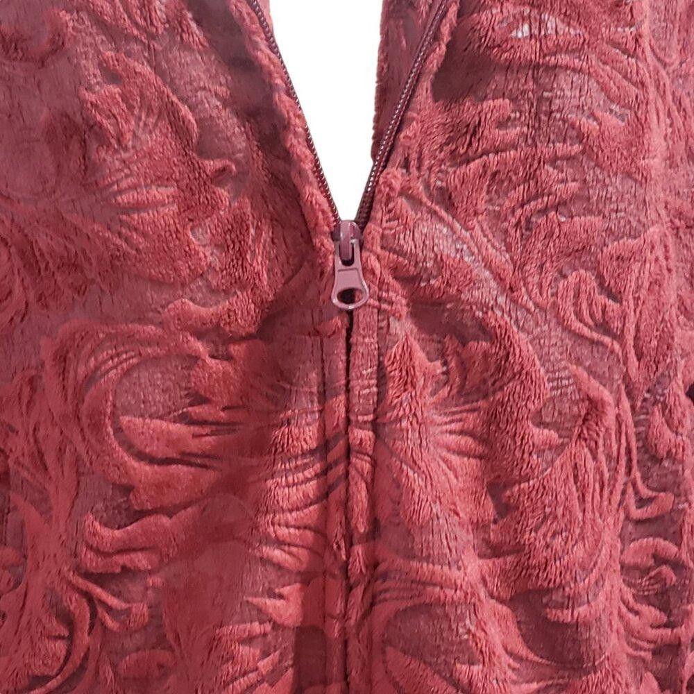 Designer CT1932 Ethyl Red Faux Fur Floral Zip Front Hoodie M Size M / US 6-8 / IT 42-44 - 3 Thumbnail