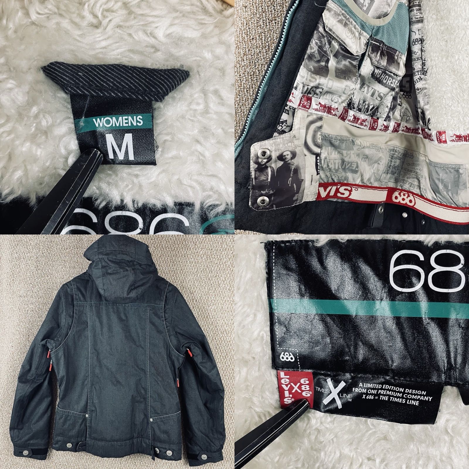 686 VINTAGE 686 x Levi’s Jacket Women’s M Denim Blue Ski Snow Jacket Regular Lined Pockets Logo Akira West R1 Size M / US 6-8 / IT 42-44 - 10 Thumbnail
