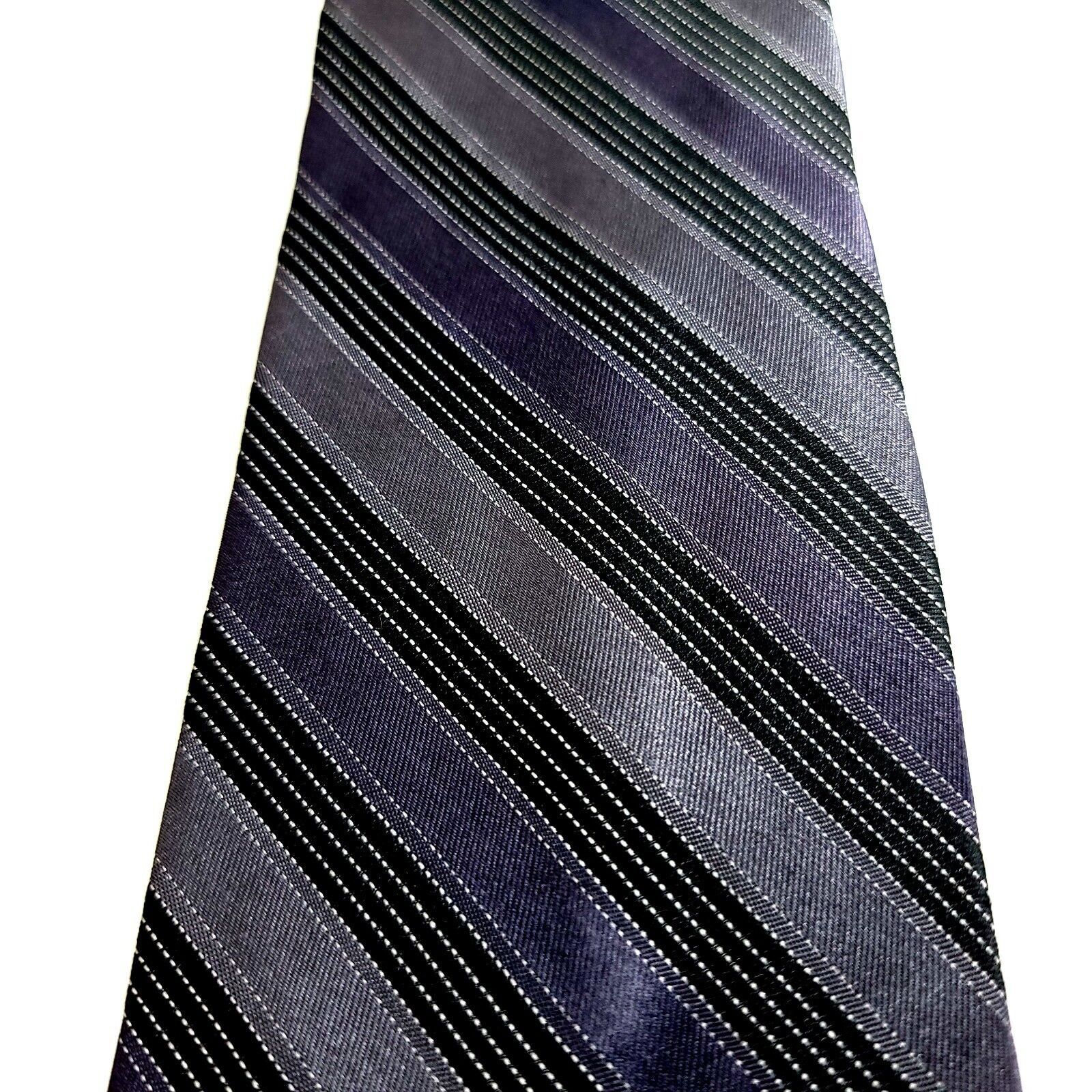 Calvin Klein Calvin Klein Woven Purple Gray Black Striped Silk Tie Size ONE SIZE - 2 Thumbnail