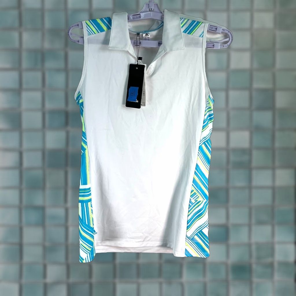 Adidas Adidas Womens Polo Shirt Sleeveless White/Teal Collared L Size L / US 10 / IT 46 - 1 Thumbnail