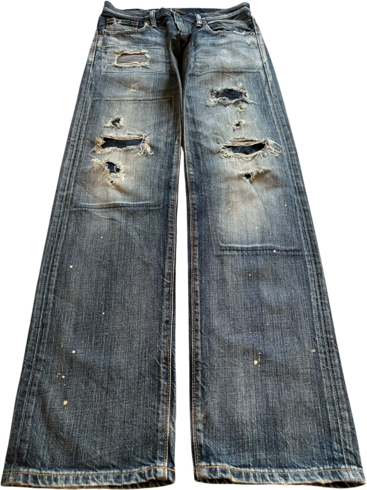 Edwin × Japanese Brand Rebel Vintage Edwin 503 Paint Patch Distress Rip Loose Jean Size US 29 - 1 Thumbnail