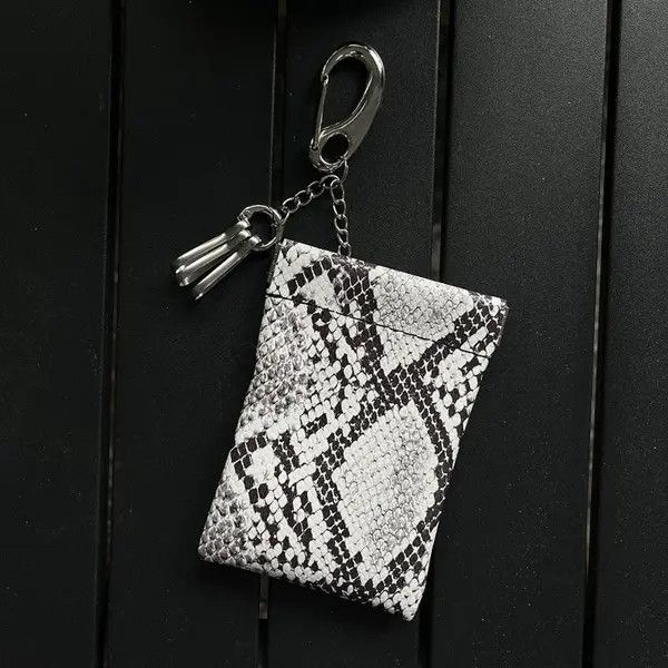 Jewelry Black White Snakeskin Print Keychain Wallet, Compact Wallet Size ONE SIZE - 2 Thumbnail