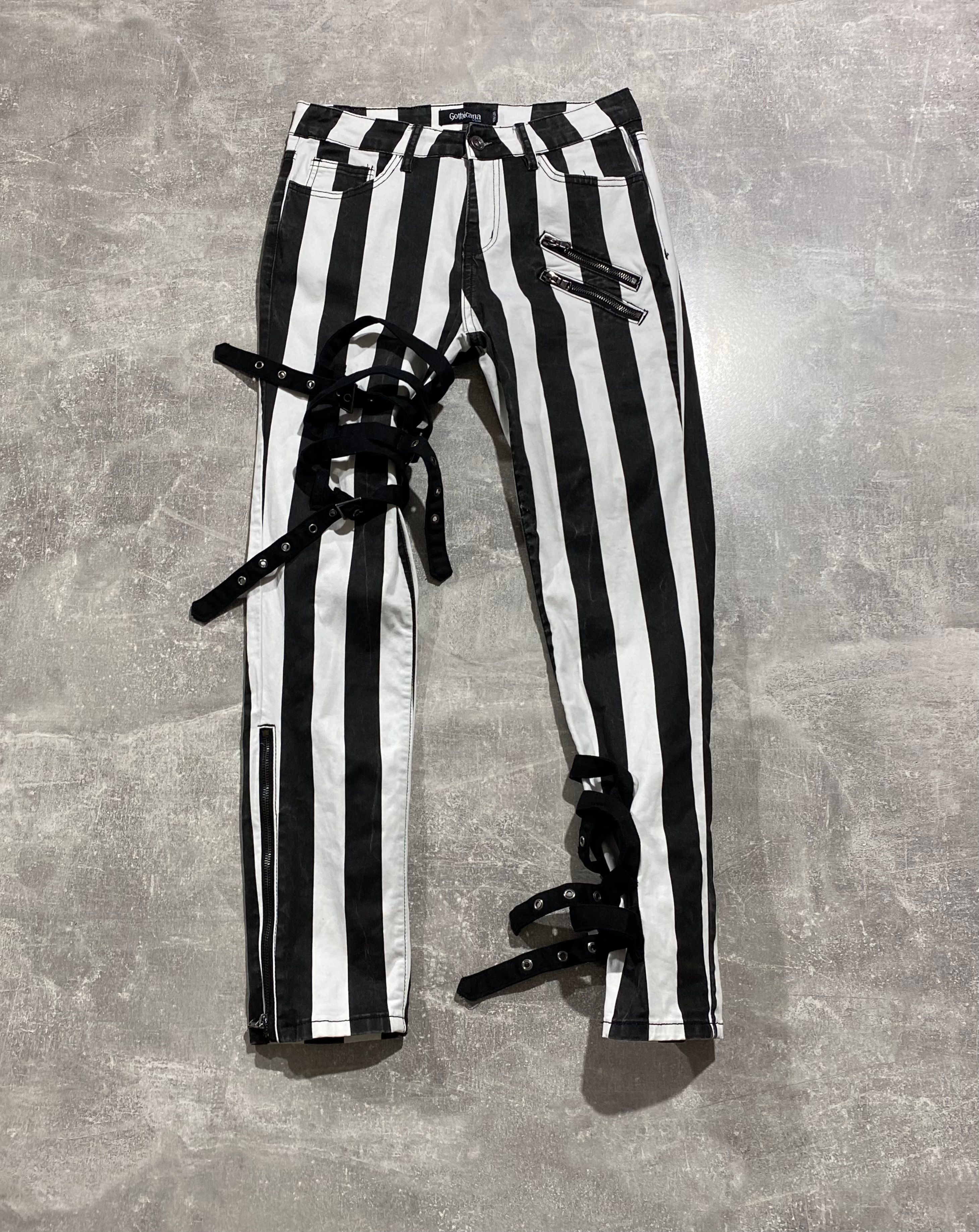 Pre-owned Avant Garde Gothicana  Bondage Slim Fit Pants Black And White In Black White