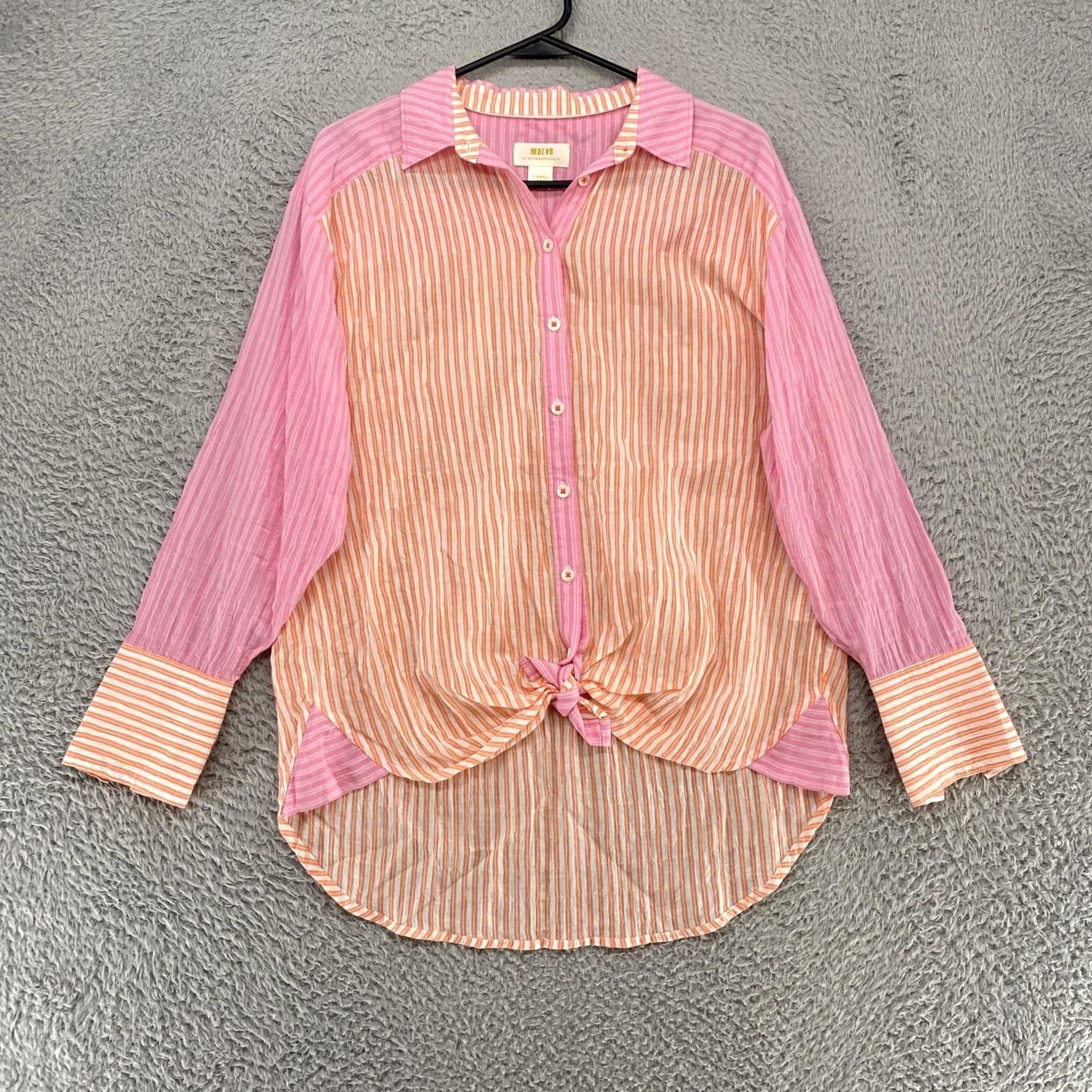 Vintage Maeve Striped Tunic Shirt XS Women's Button-Up Casual Cotton Blend Spandex Lightweight Collared Long Sleeve Button-Front 90s? Size XS / US 0-2 / IT 36-38 - 2 Thumbnail