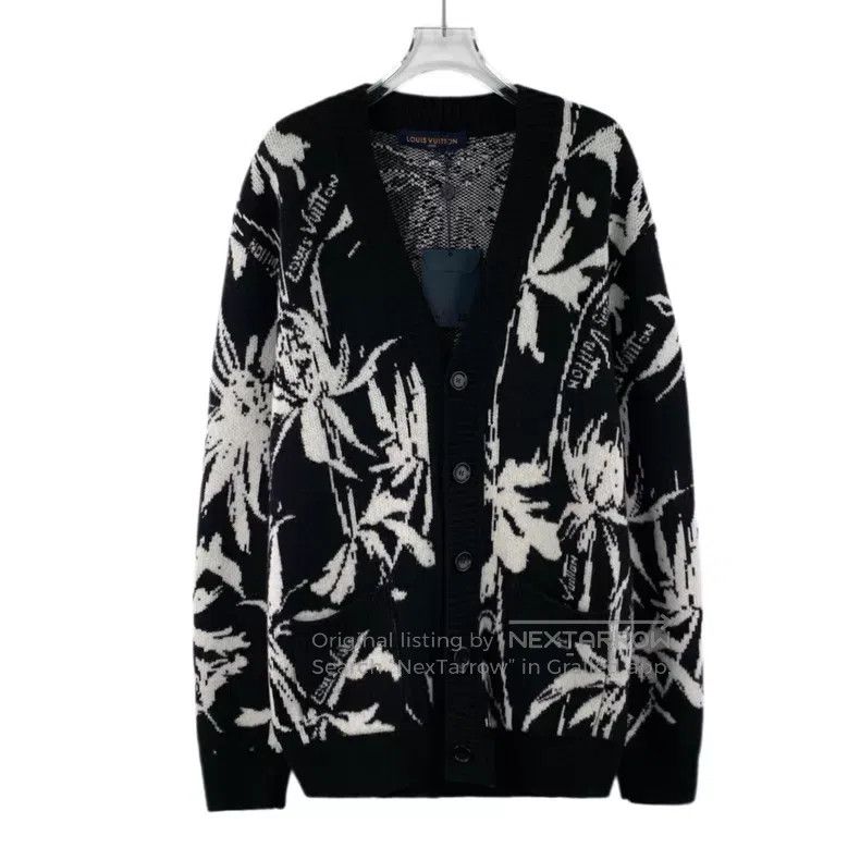 Louis Vuitton Louis Vuitton 23 Black Floral Intarsia Wool V-Neck Single- Size US S / EU 44-46 / 1 - 1 Thumbnail