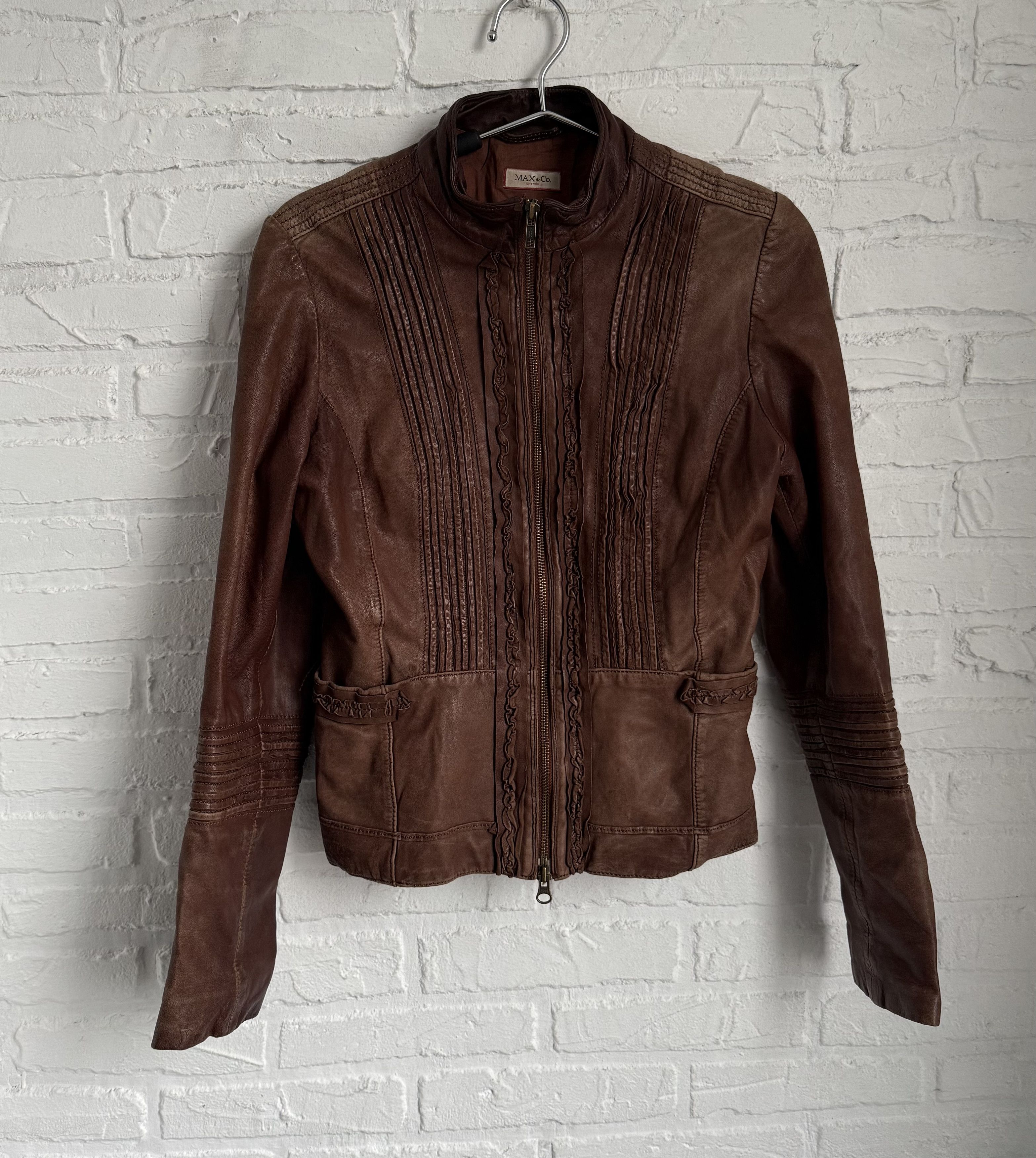 MAX&Co. Vintage Max Mara Max&CO brown leather biker jacket Size S / US 4 / IT 40 - 1 Thumbnail