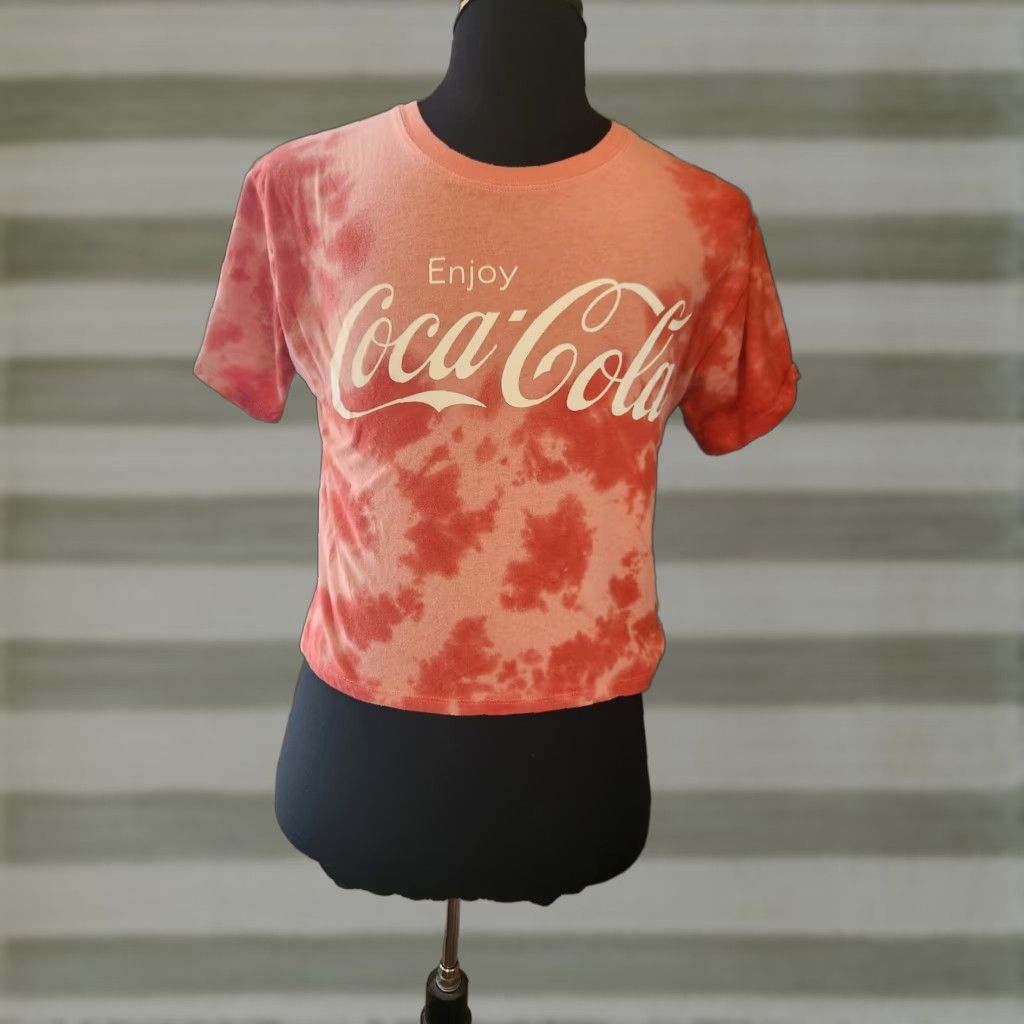 Vintage Coca-Cola Crop Top T-Shirt Pink Red Tie Dye Size M Crew Neck Short Sleeve Women Cropped Retro Casual Size M / US 6-8 / IT 42-44 - 1 Thumbnail