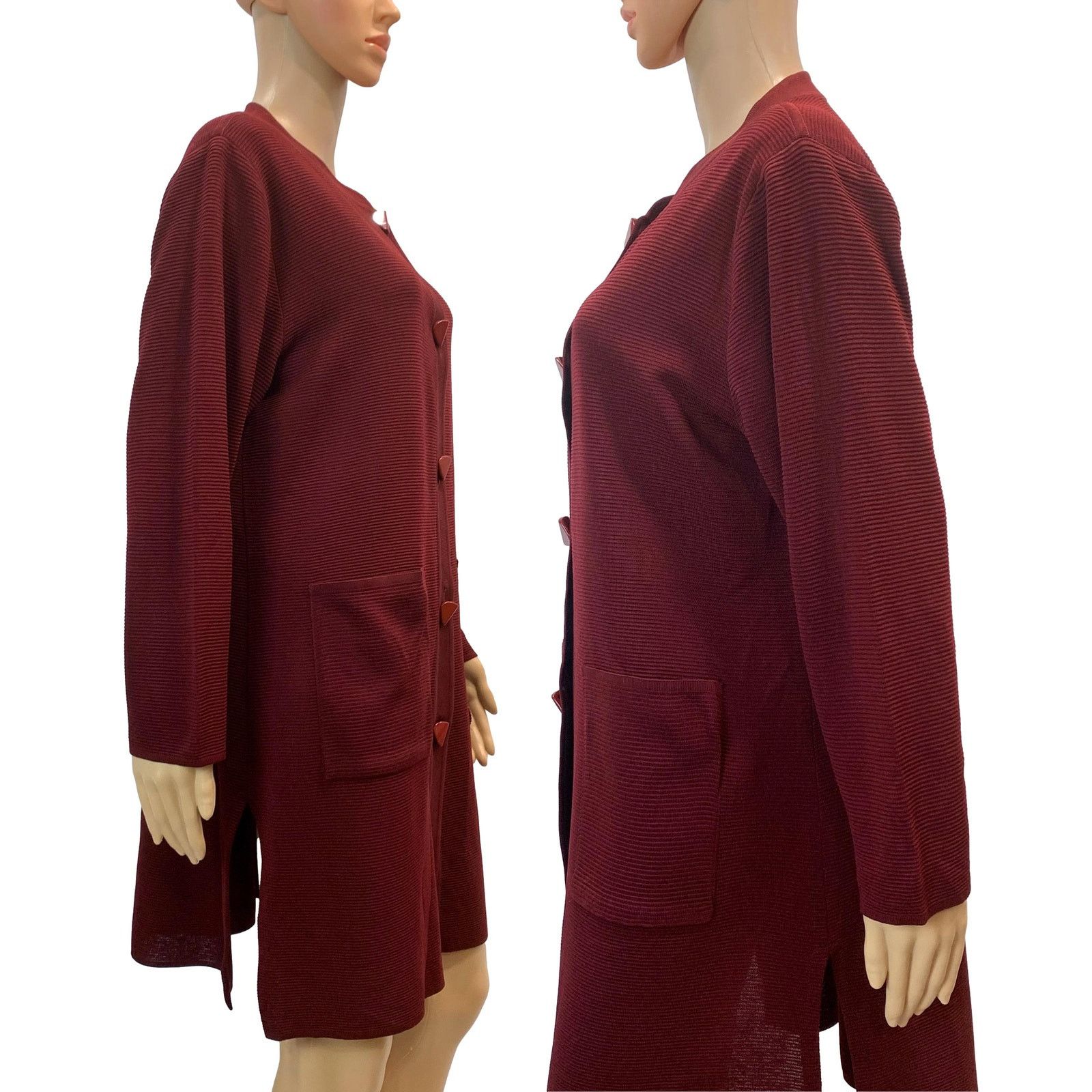 Other Exclusively Misook Burgundy Long Ribbed Cardigan Sweater Size L / US 10 / IT 46 - 11 Thumbnail