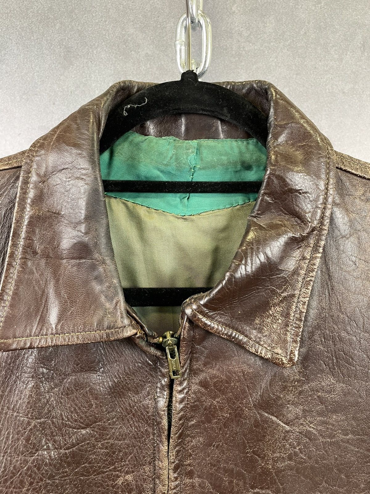 40s 50s Distressed Brown Leather Bomber Jacker
