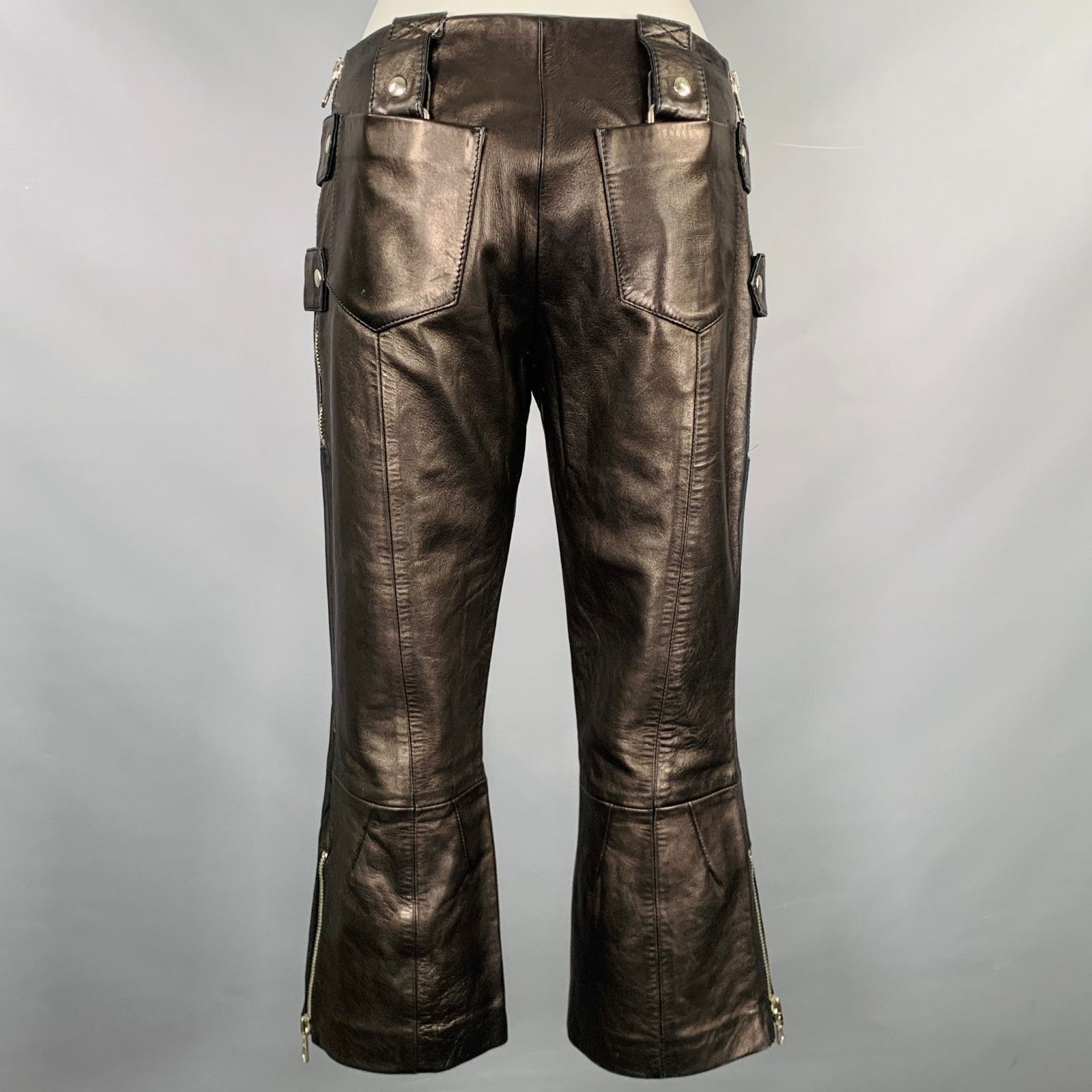 Dolce & Gabbana DOLCE & GABBANA Black Silver Leather Cropped Casual Pants Size 28" / US 6 / IT 42 - 5 Thumbnail