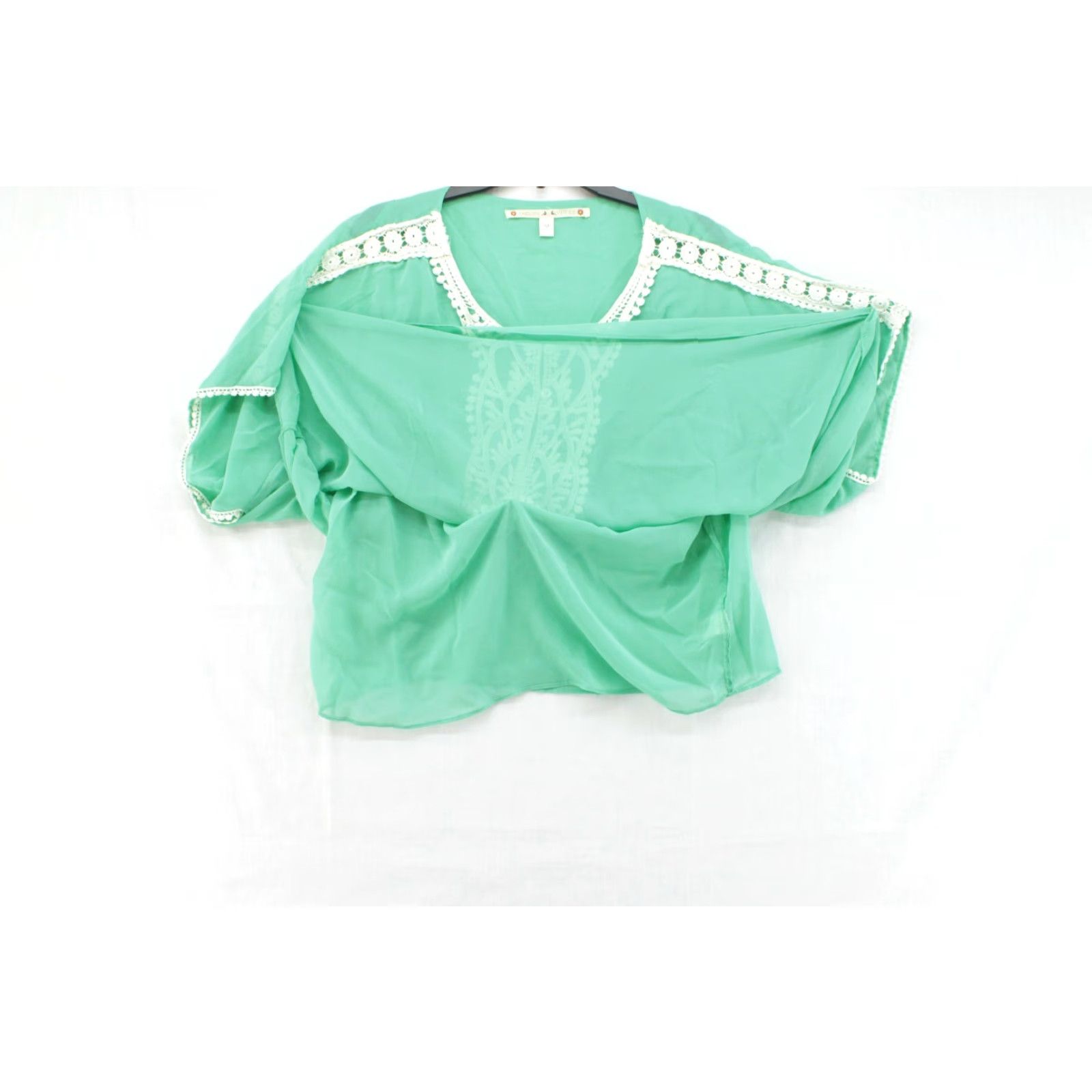 Vintage Chelsea & Violet Floral Embroidered Boho Poncho Top Women's Size M Green Shirt Size M / US 6-8 / IT 42-44 - 2 Thumbnail