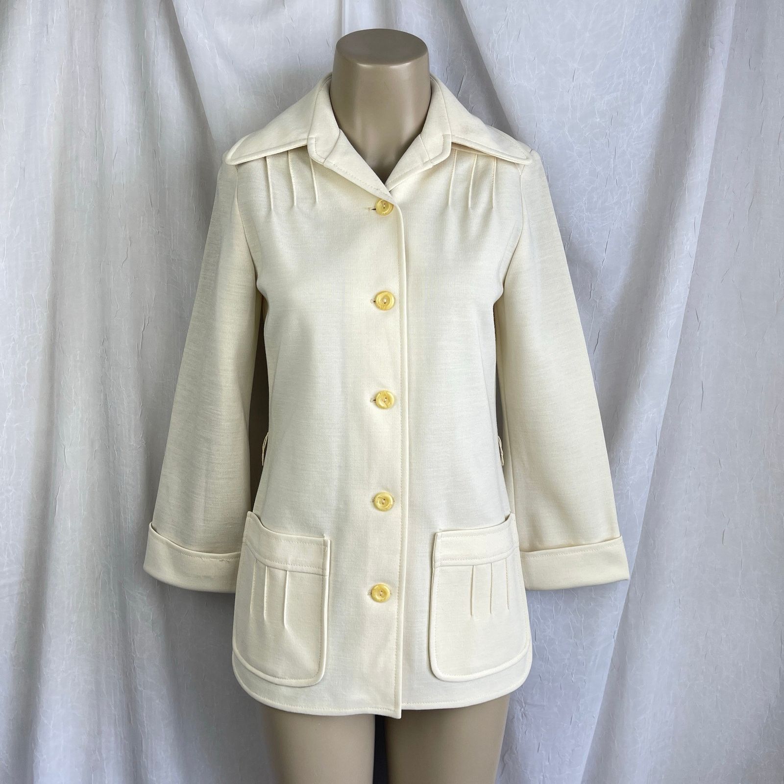 Vintage VTG 70’s Cream Blazer Jacket & High Waist Pants Suit Set XS Size 24" / US 00 / IT 34 - 2 Thumbnail