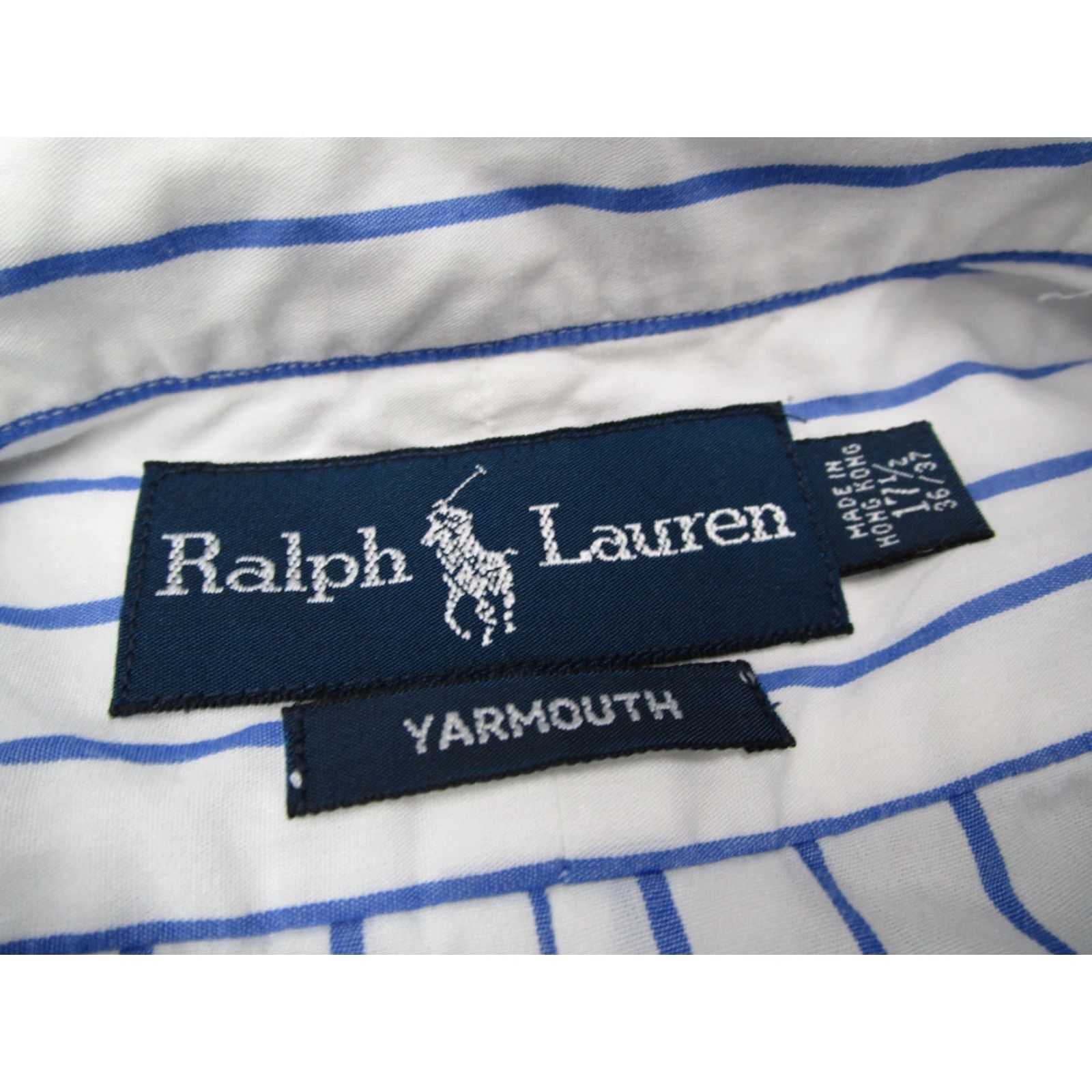 Polo Ralph Lauren VINTAGE Polo Ralph Lauren Dress Shirt Mens 17.5 36 Blue Striped Long Sleeve Button-Up Retro Size 36R - 2 Thumbnail