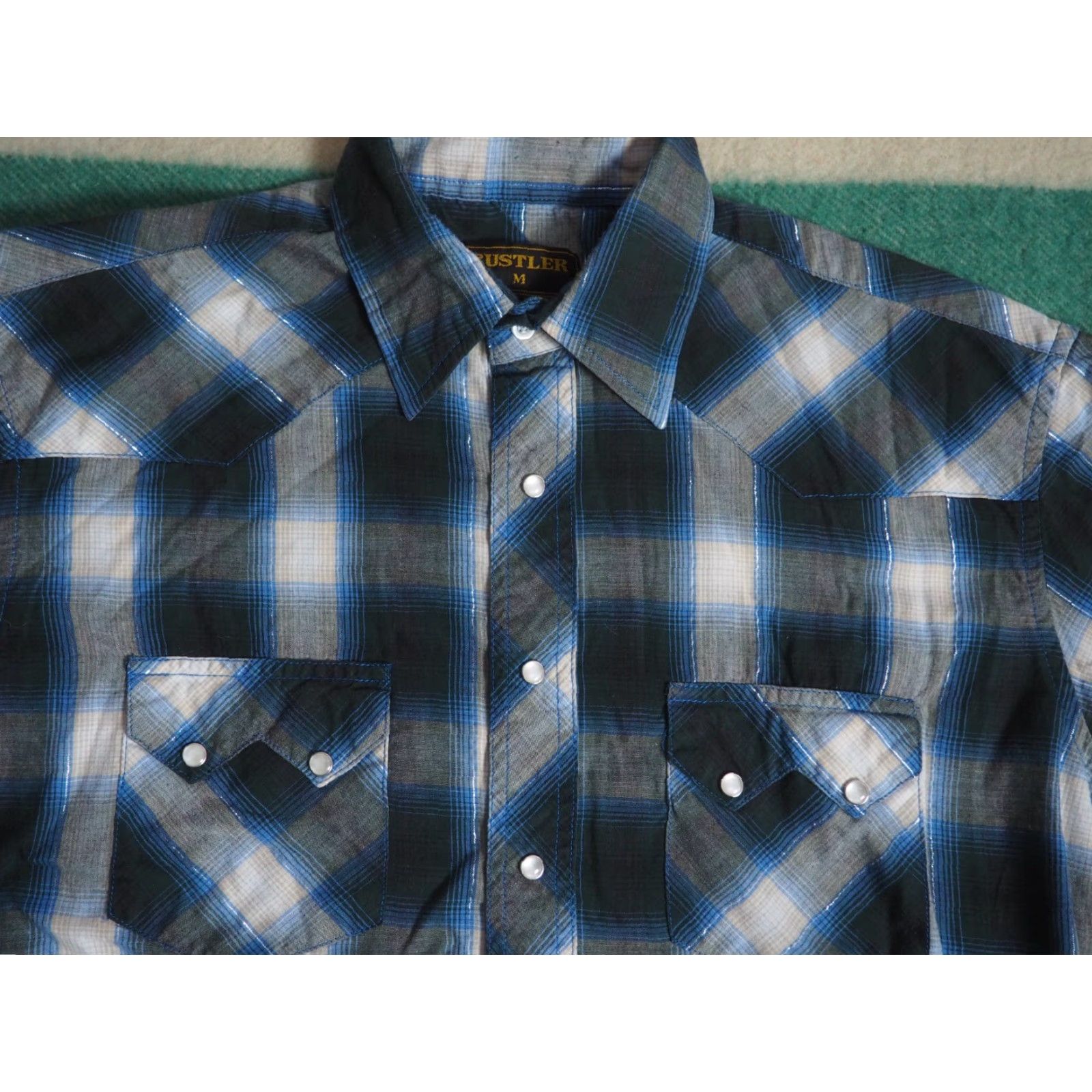 Wrangler VINTAGE Wrangler Rustler Blue Green Sawtooth Pearl Snap Western Cowboy Shirt M Mens Size US M / EU 48-50 / 2 - 3 Thumbnail