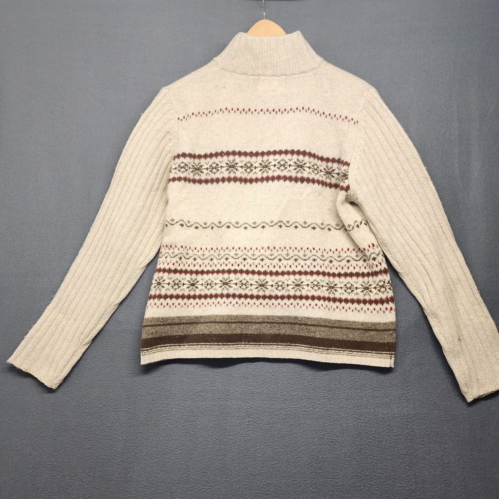 Eddie Bauer VINTAGE Eddie Bauer Sweater Womens Large Oatmeal Fair Isle Zip Lambswool Willow Peak Size L / US 10 / IT 46 - 2 Thumbnail