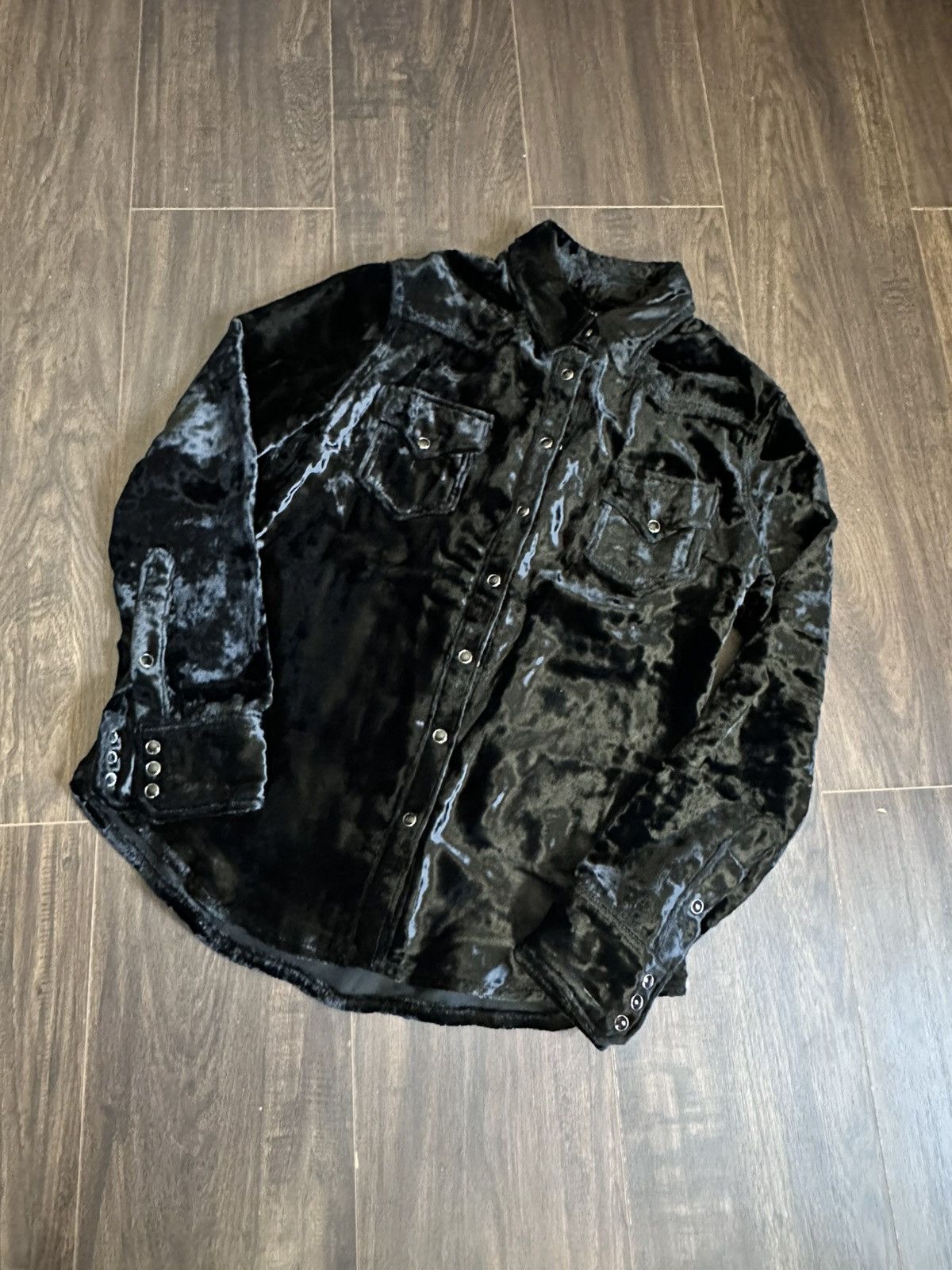 Cout de la Liberte CDLL “Stevie” $1,200 viscose velvet black western snap shirt Size US XS / EU 42 / 0 - 8 Thumbnail