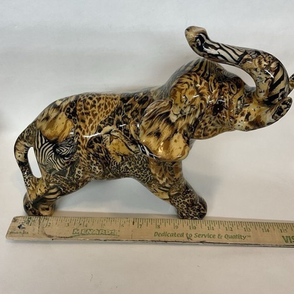 The Unbranded Brand NWOB Elephant Figurine Jungle Animal Print Safari Patchwork Size ONE SIZE - 3 Thumbnail