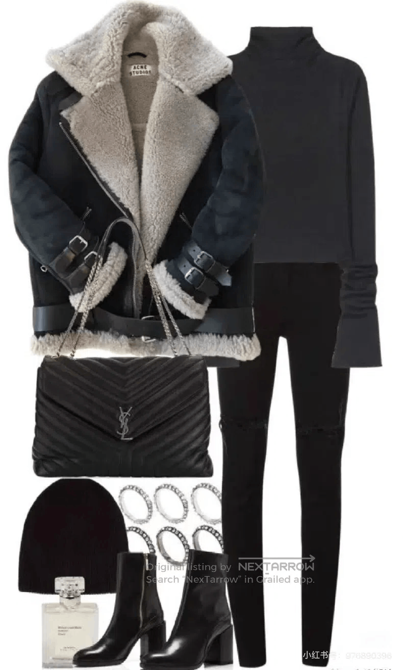 Acne Studios Acne Studios Black biker-style shearling jacket with gray Size 4XL / US 24-26 - 2 Thumbnail