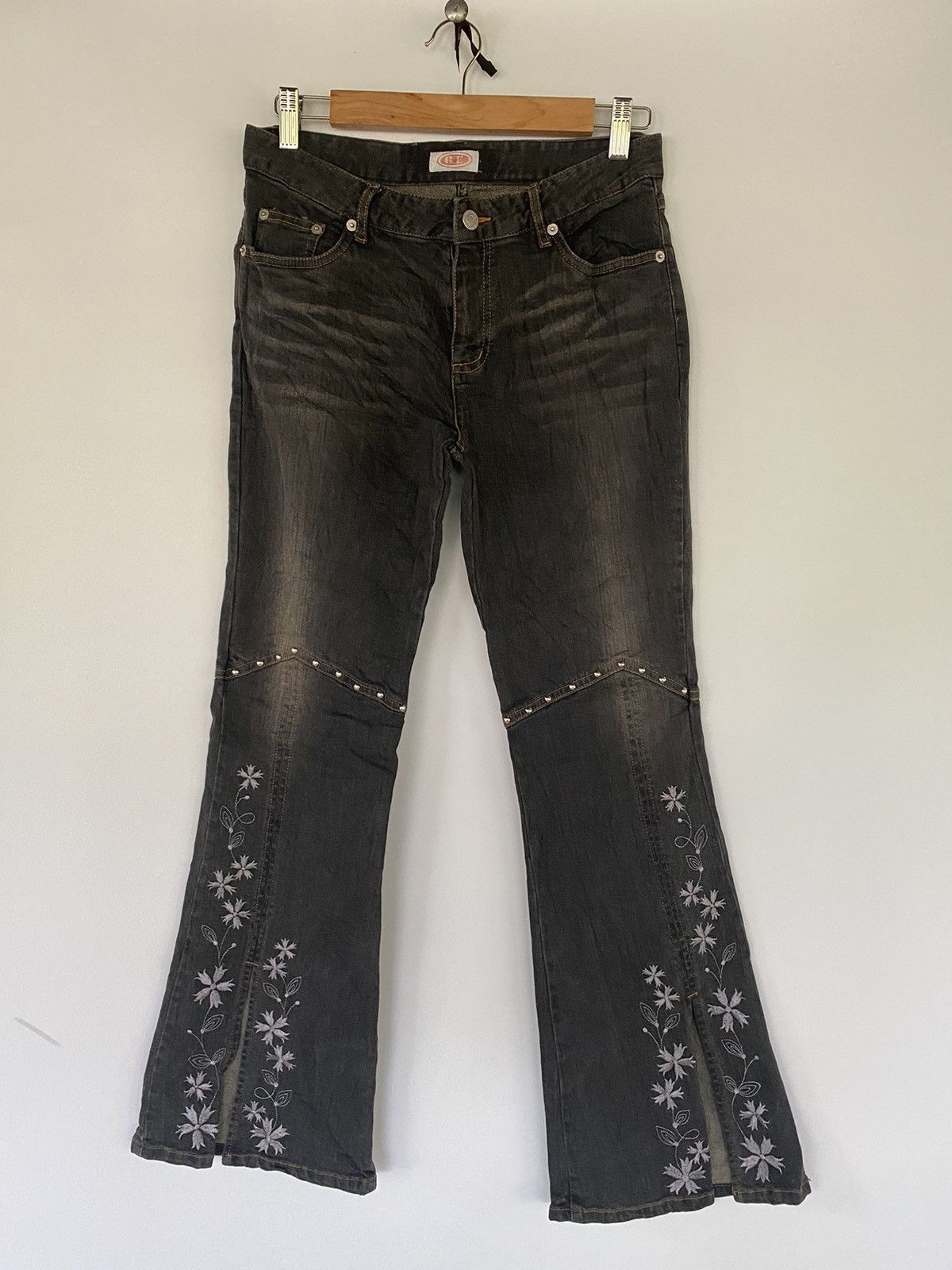 Japanese Brand Distressed Jeans Denim Flare Floral