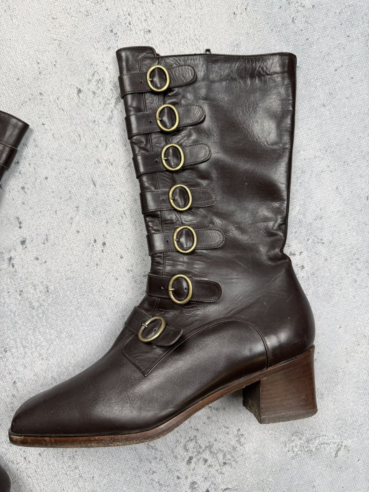 If Six Was Nine Vintage Italian Brown Leather Riding Boots Buckle Straps y2k Size US 7.5 / IT 37.5 - 3 Thumbnail