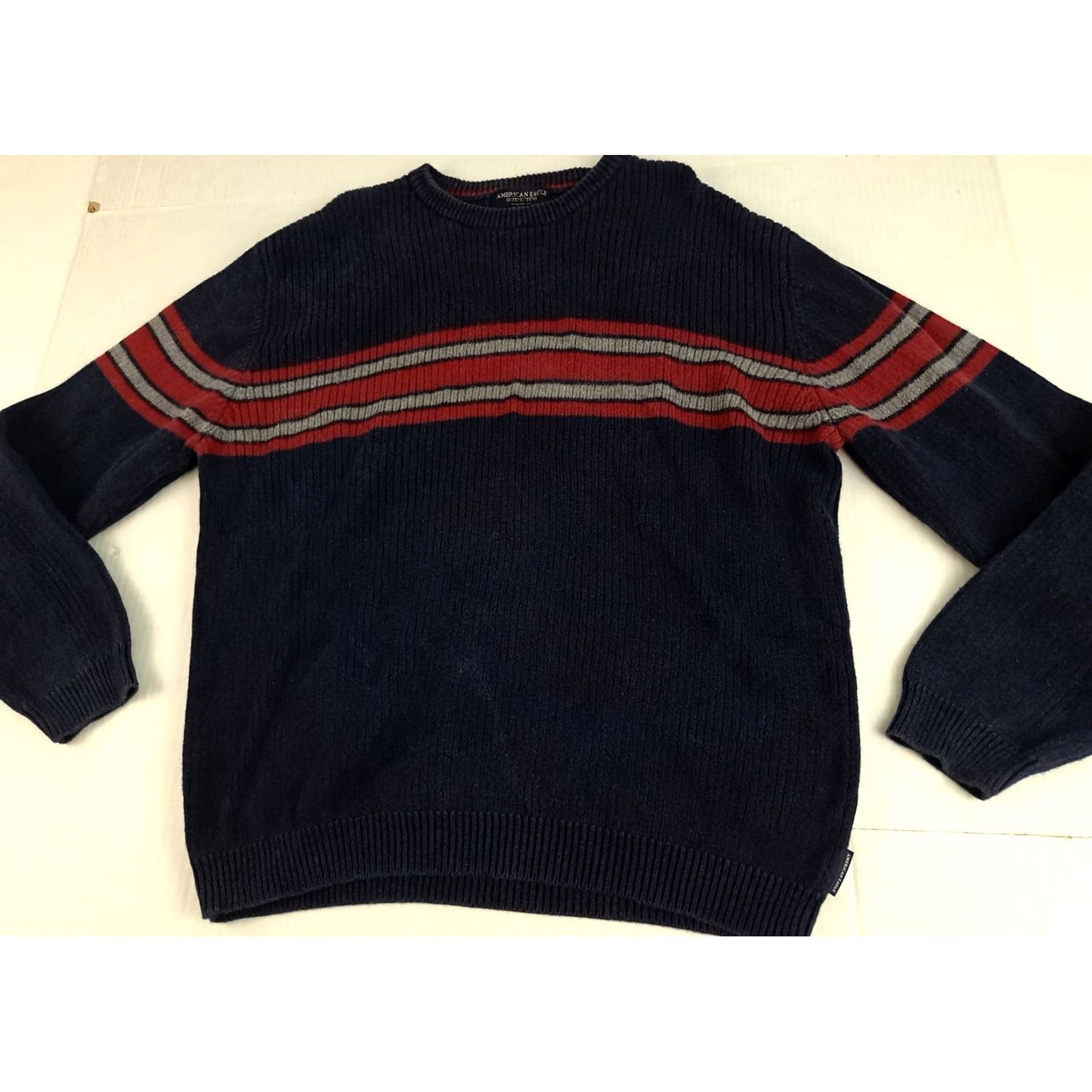 American Eagle Outfitters VINTAGE American Eagle Outfitters Wool-Cotton Navy - Red Striped Knit Sweater Large Size US L / EU 52-54 / 3 - 4 Thumbnail