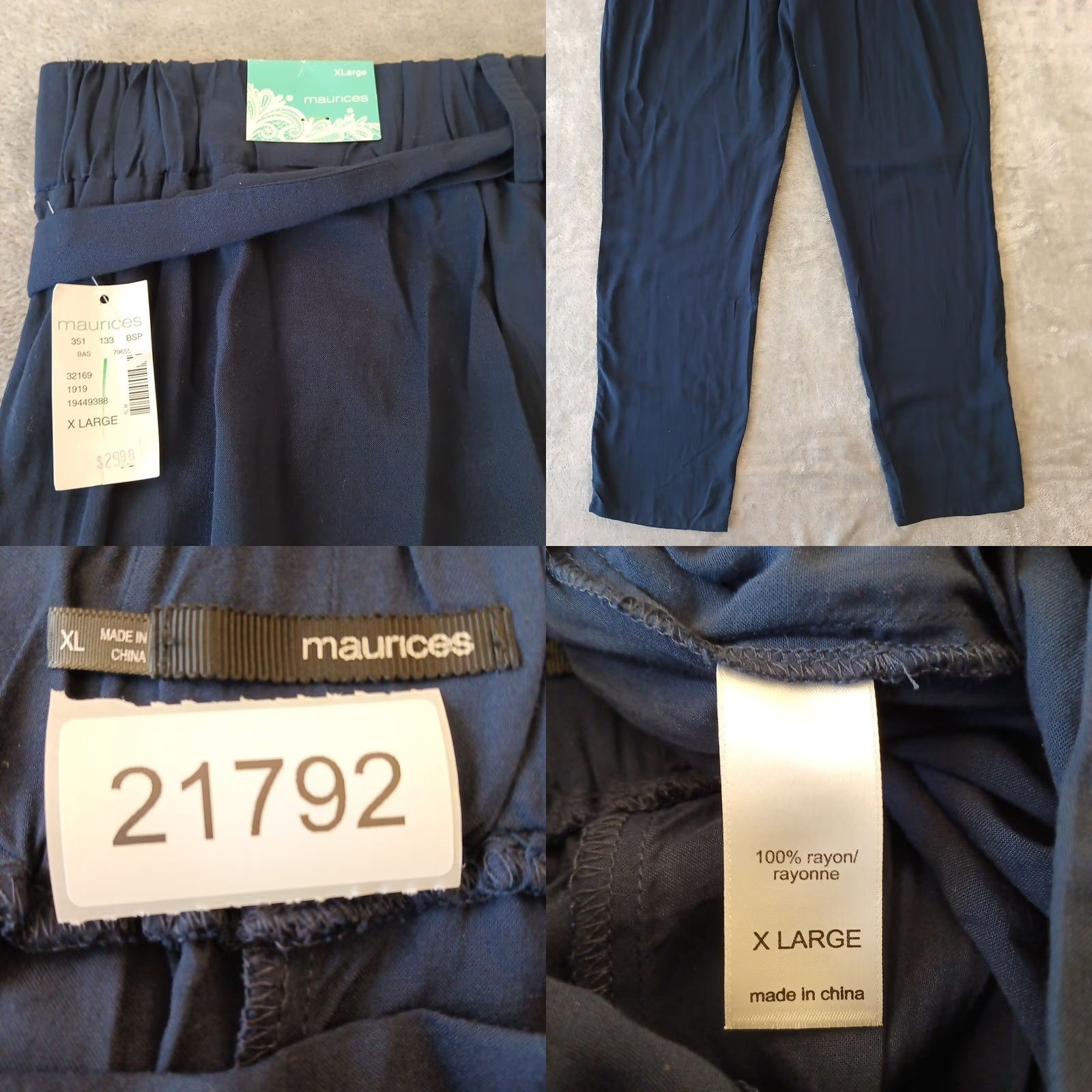 Vintage Maurices Ankle Pants Womens XL Blue Lightweight Belted Pockets Regular Inseam 32.5 in Pockets Size 40" / US 18 - 8 Thumbnail