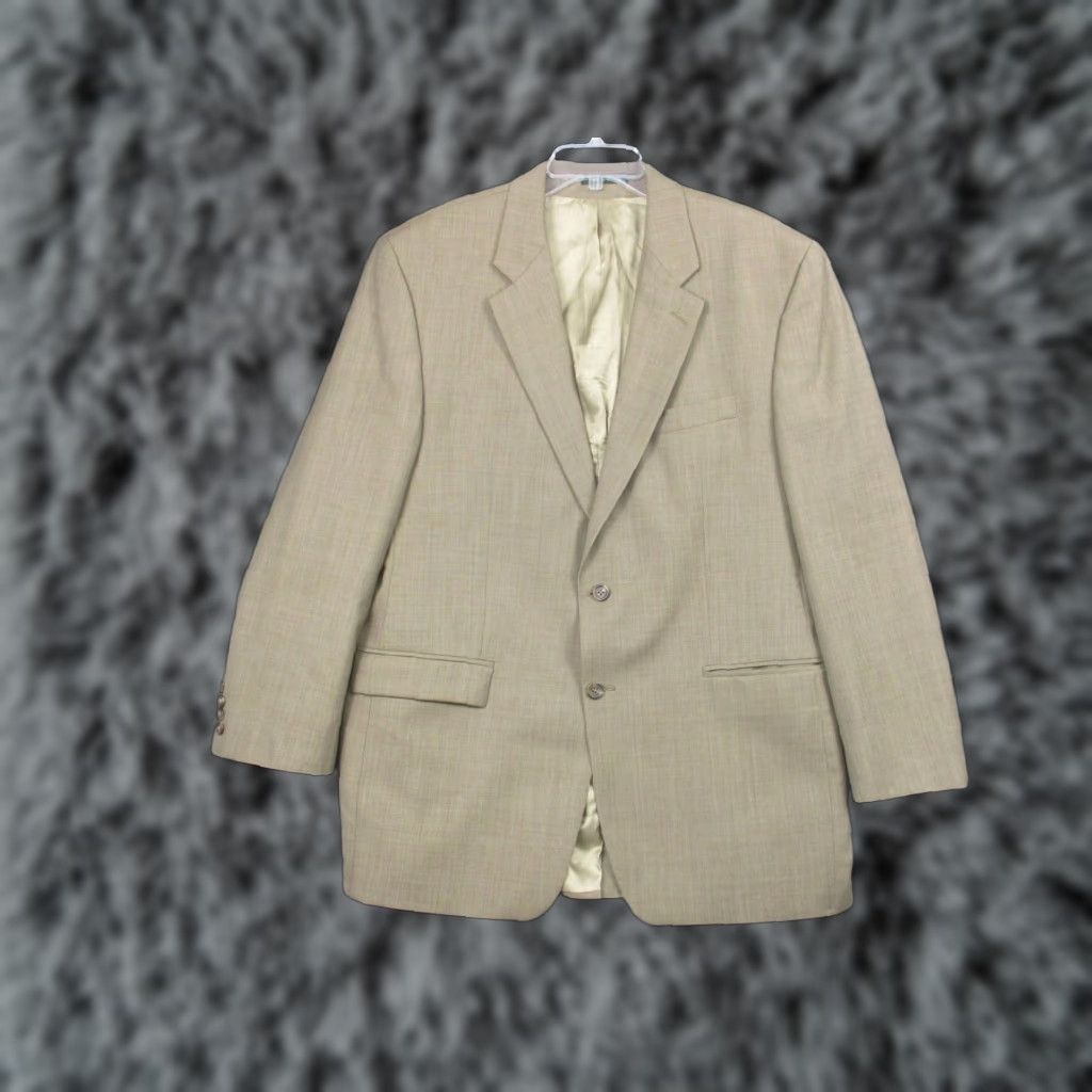 Ralph Lauren Lauren Ralph Lauren Sport Coat Blazer Mens 43L Tan Wool 2-Button Notch Lapel Long Woolmark, Beige, Business Wedding, Regular Fit Size 46R - 1 Thumbnail