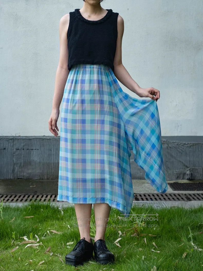Comme des Garcons Comme Des Garcons Blue Check Transparent Pants Skirt Size 23" - 1 Thumbnail
