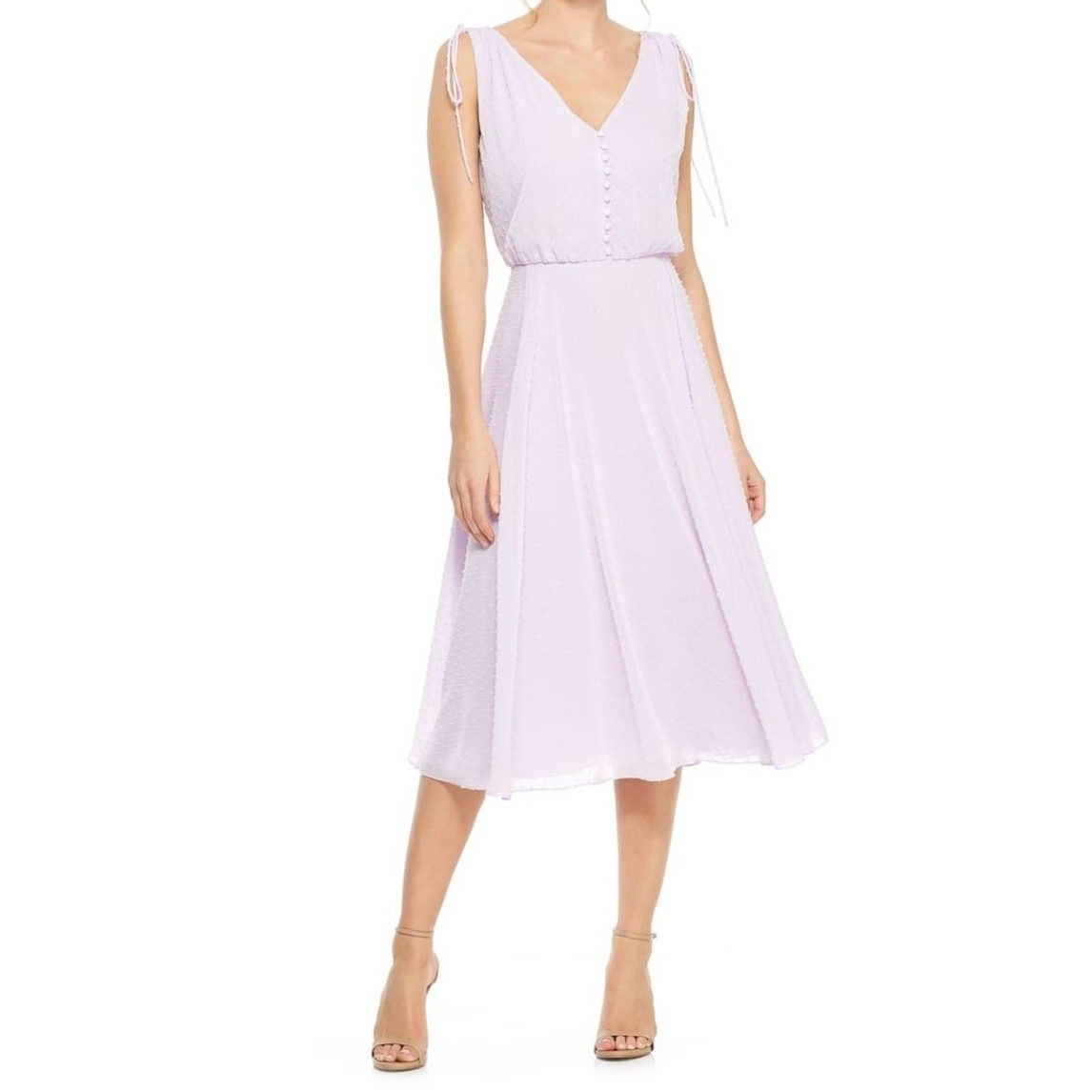 Other Gal Meets Glam Hillary Clip Dot Lilac Chiffon Midi Dress Size M / US 6-8 / IT 42-44 - 6 Thumbnail