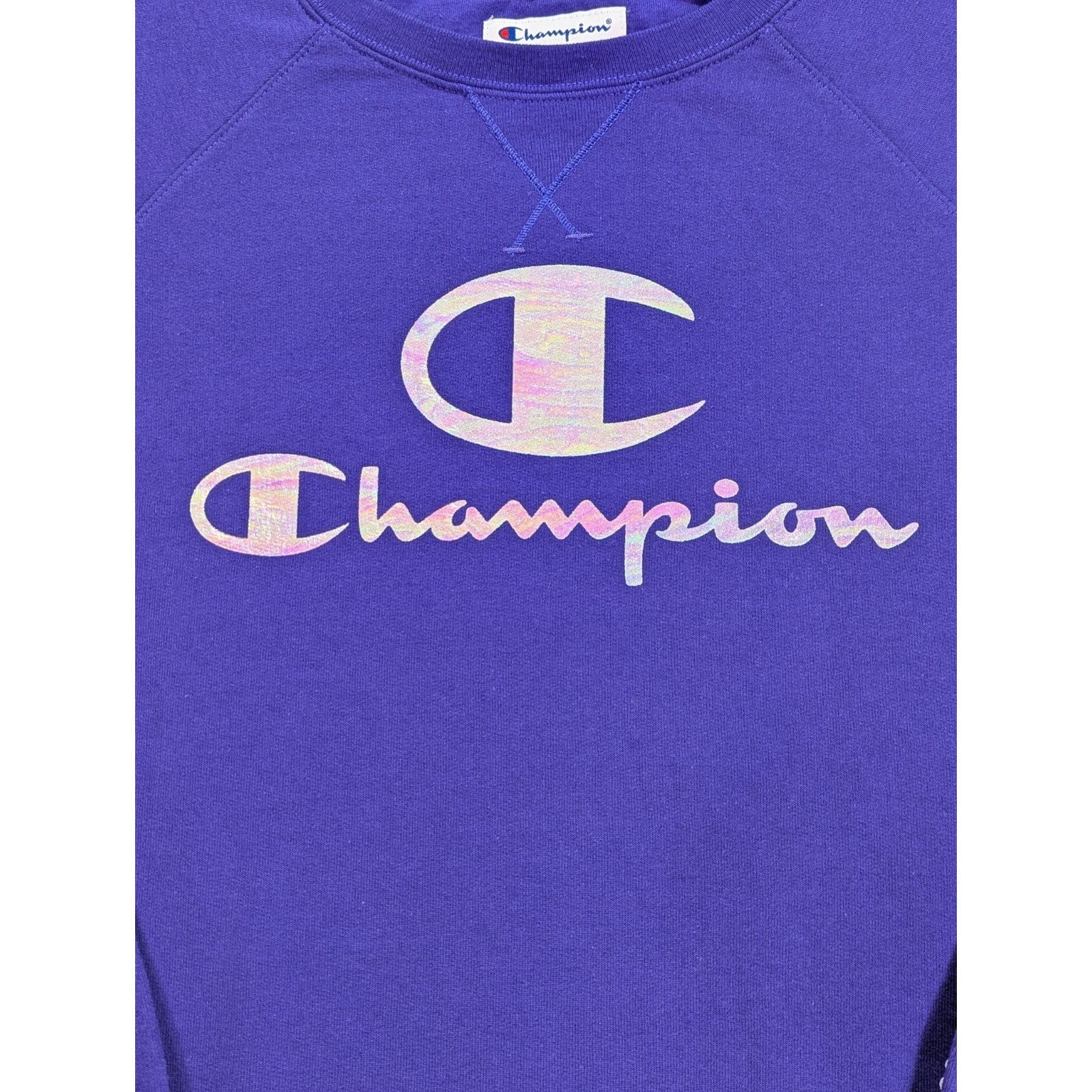 Champion Sz L Purple Powerblend Crewneck Holographic Logo Sweatshirt Size L / US 10 / IT 46 - 5 Thumbnail