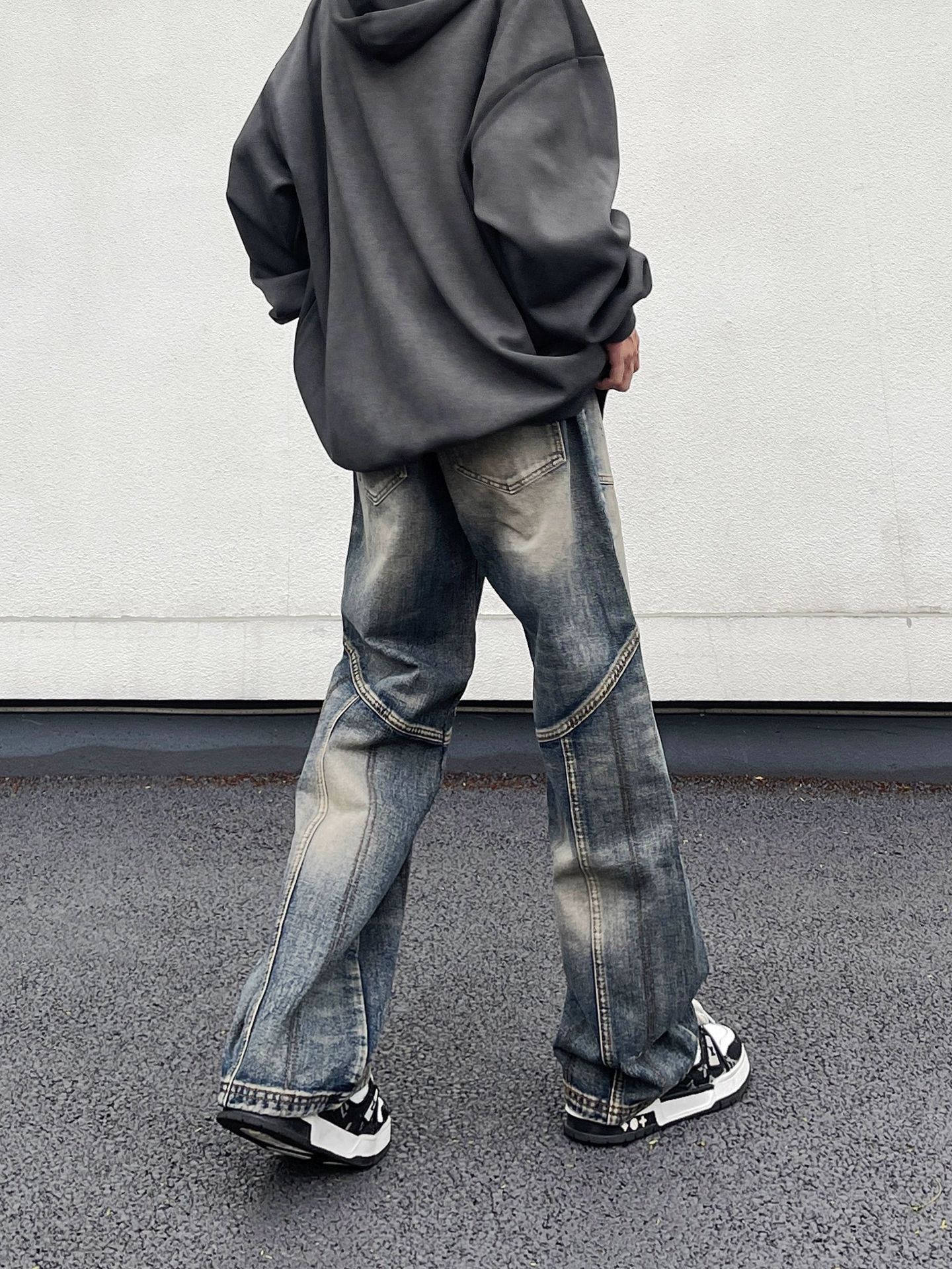 Japanese Brand Street American retro men's loose wide-leg patchwork jeans Size US 32 / EU 48 - 5 Thumbnail