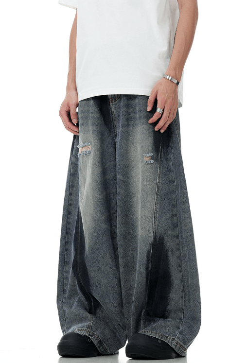 Japanese Brand × Jean American high street ripped loose wide-leg graffiti jeans Size US 32 / EU 48 - 3 Thumbnail