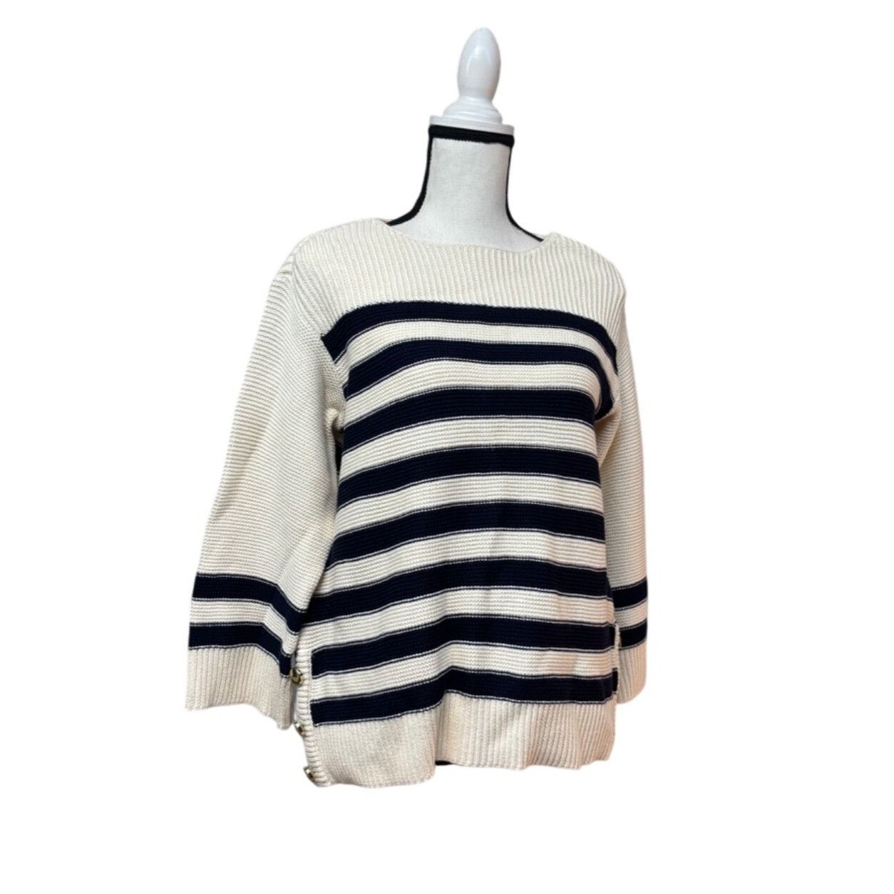Charter Club Charter Club Striped Boat-Neck Sweater, Cream/ Admiral Blue, Size S / US 4 / IT 40 - 3 Thumbnail