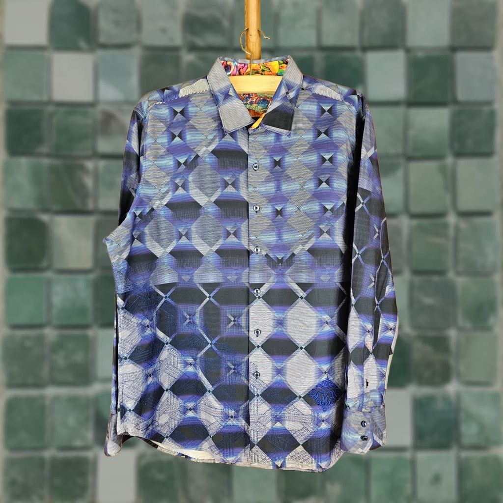 Robert Graham RObert Graham GEOMETRIC BLUE EMBRODERY SHIRT SZ XXLARGE Shirt Long Sleeve Cotton Multi-Color 2XL ROCKABILLY Mens Size US XXL / EU 58 / 5 - 1 Thumbnail