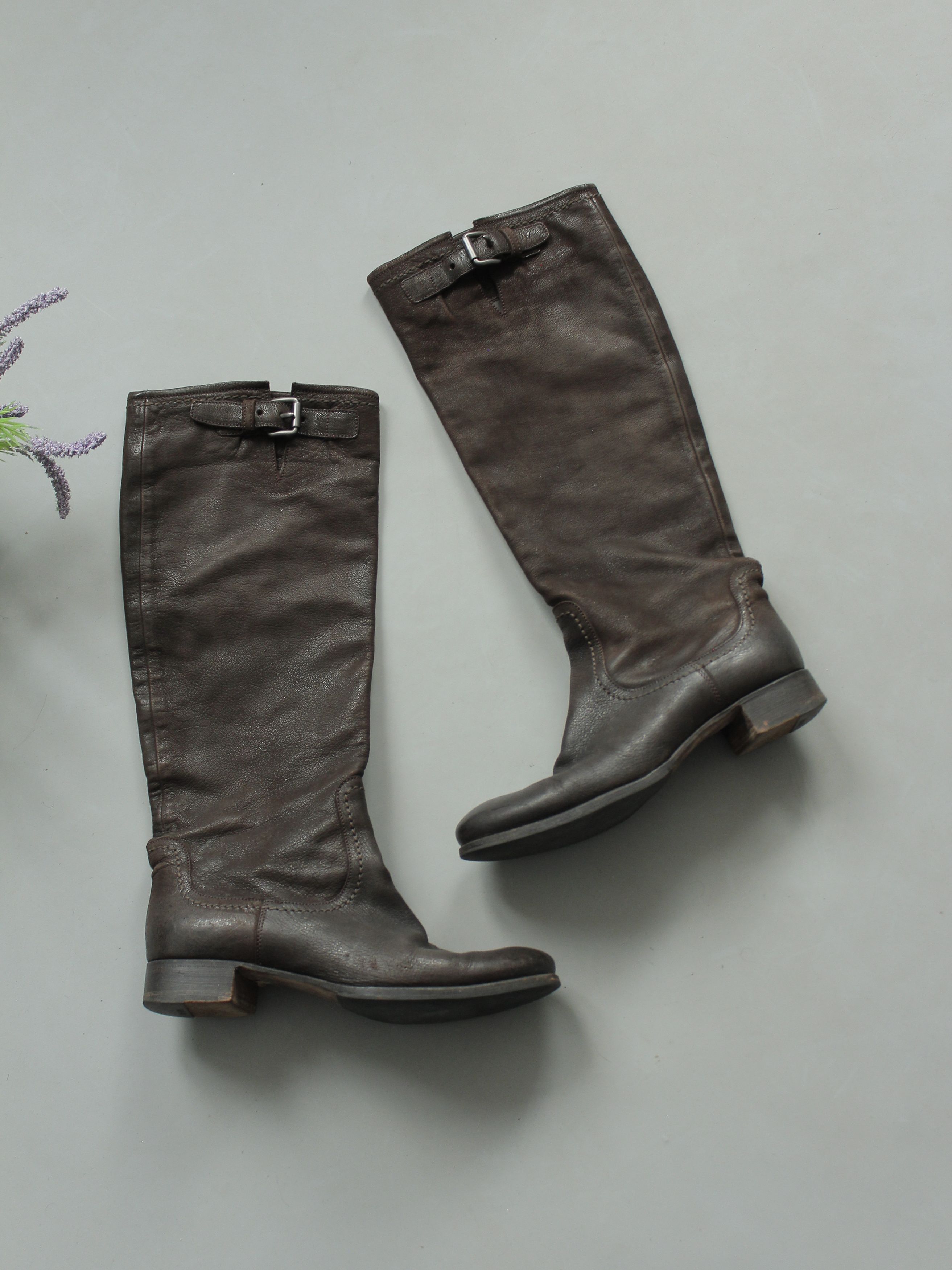 image of Prada High Leather Boots 38 Size Brown, Women's