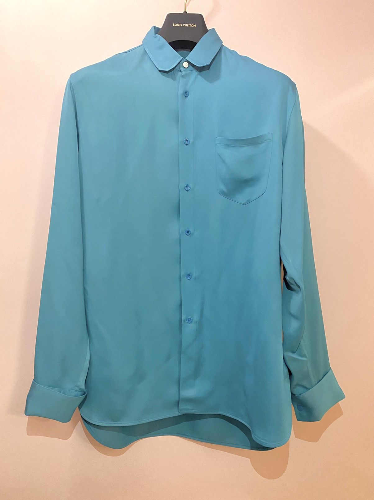 image of Louis Vuitton Teal Blue Oversized Dna Collar Shirt S, Men's (Size Small)