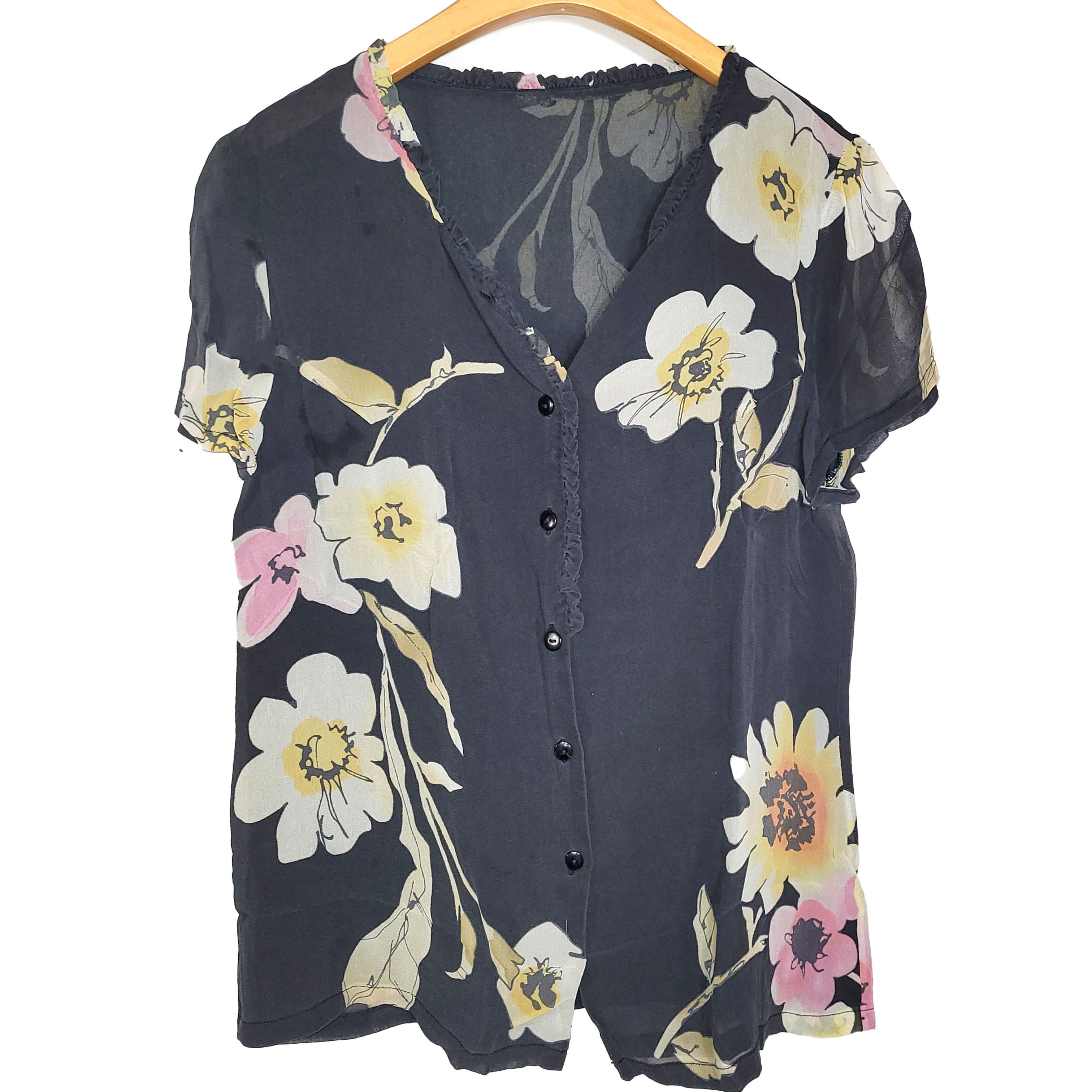 Other Women's 100% Silk Short Sleeve Top Button-Up Shirt SCE233 Size S / US 4 / IT 40 - 1 Thumbnail