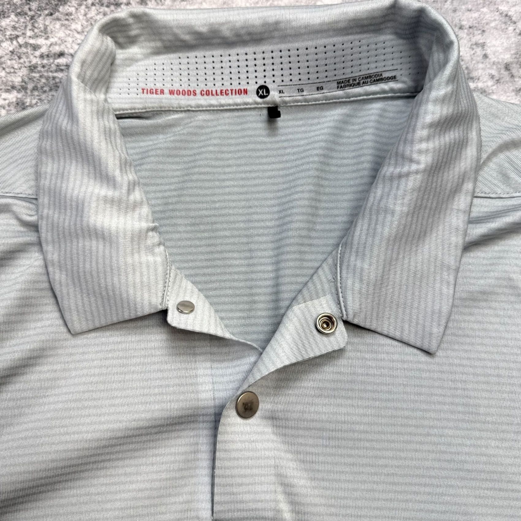 Nike Nike Tiger Woods Golf Polo Shirt Mens XL Gray Striped Snap Collar Breathable Size US XL / EU 56 / 4 - 7 Thumbnail