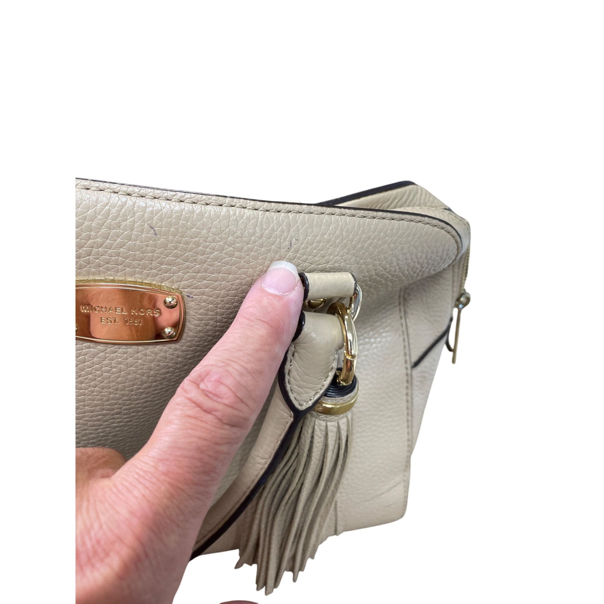 Michael Kors Michael Kors Womens Beige Leather Satchel Handbag SKU 9033 Size ONE SIZE - 15 Thumbnail