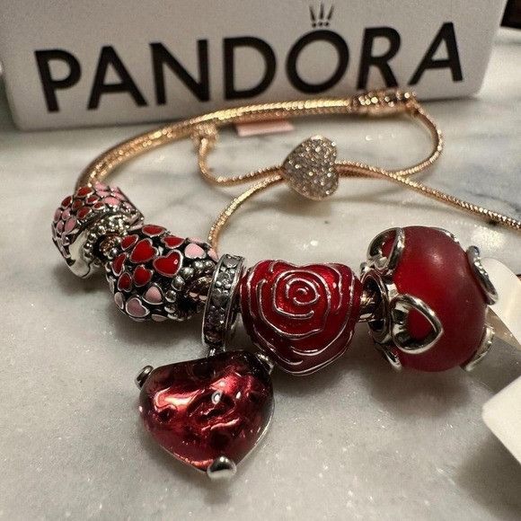 pandora Pandora Genuine ROSE GOLD SLIDER Chain Bracelet, Love & Hear Size ONE SIZE - 3 Thumbnail
