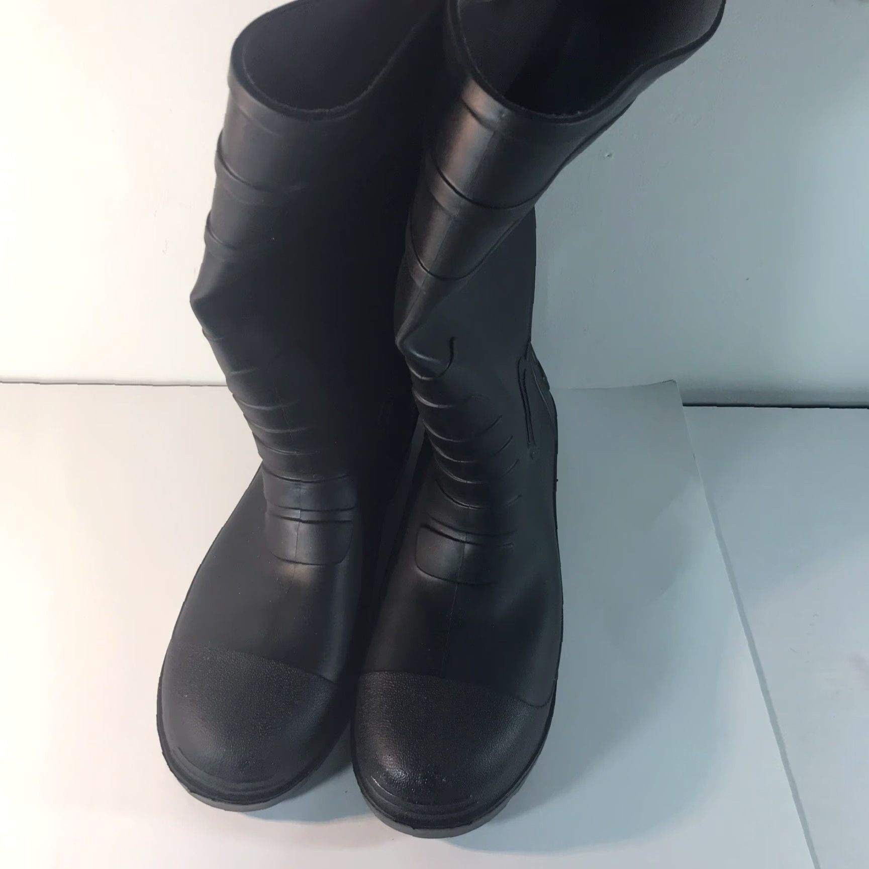 Vintage Hisea Black Knee High Pull On Rubber Boots Mens Size 12 Waterproof Comfort Size US 12 / EU 45 - 2 Thumbnail
