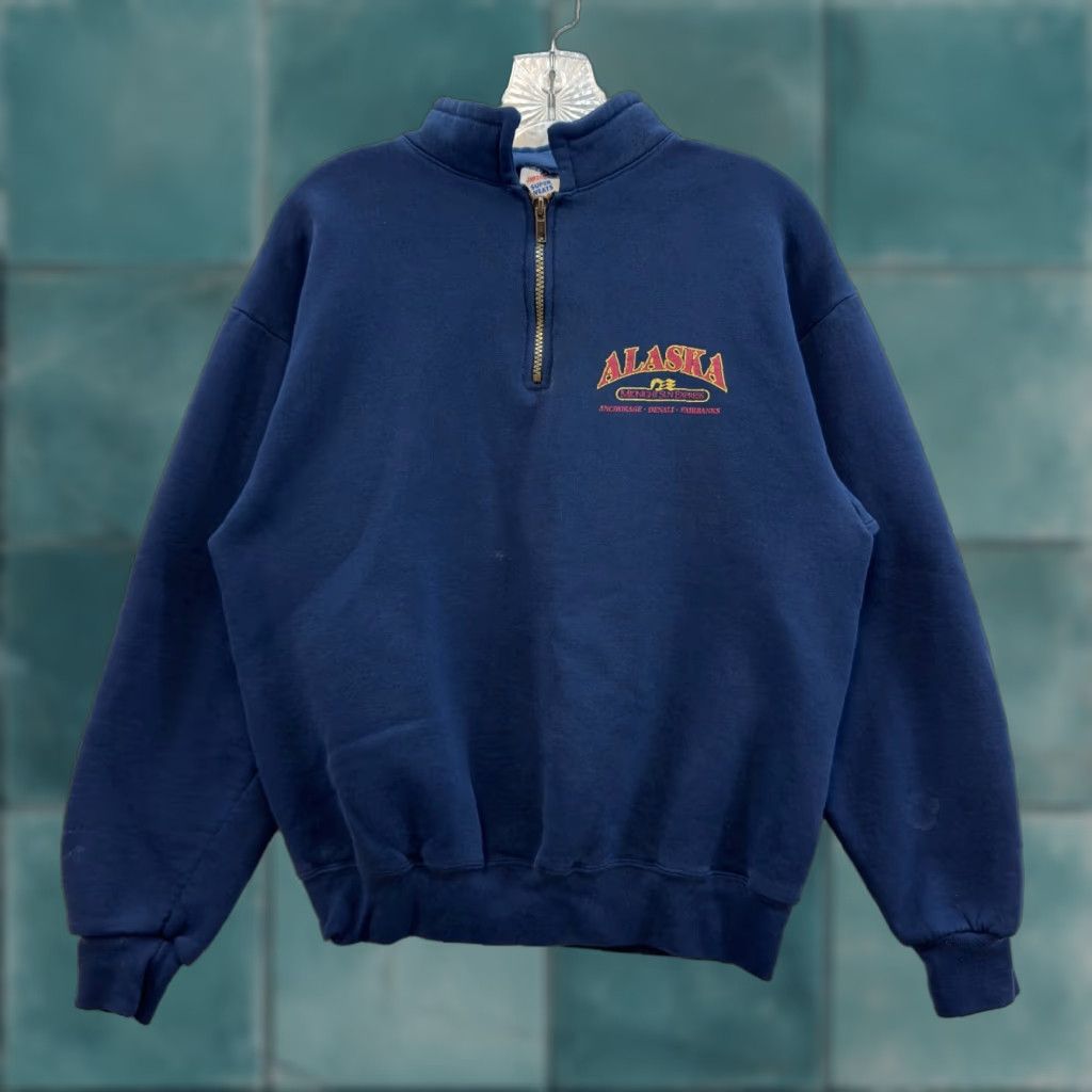 Jerzees VINTAGE Jerzees 1/4 Zip Sweatshirt Sweater Womens Medium Navy Alaska Pullover M Blue Shirt Size M / US 6-8 / IT 42-44 - 1 Thumbnail