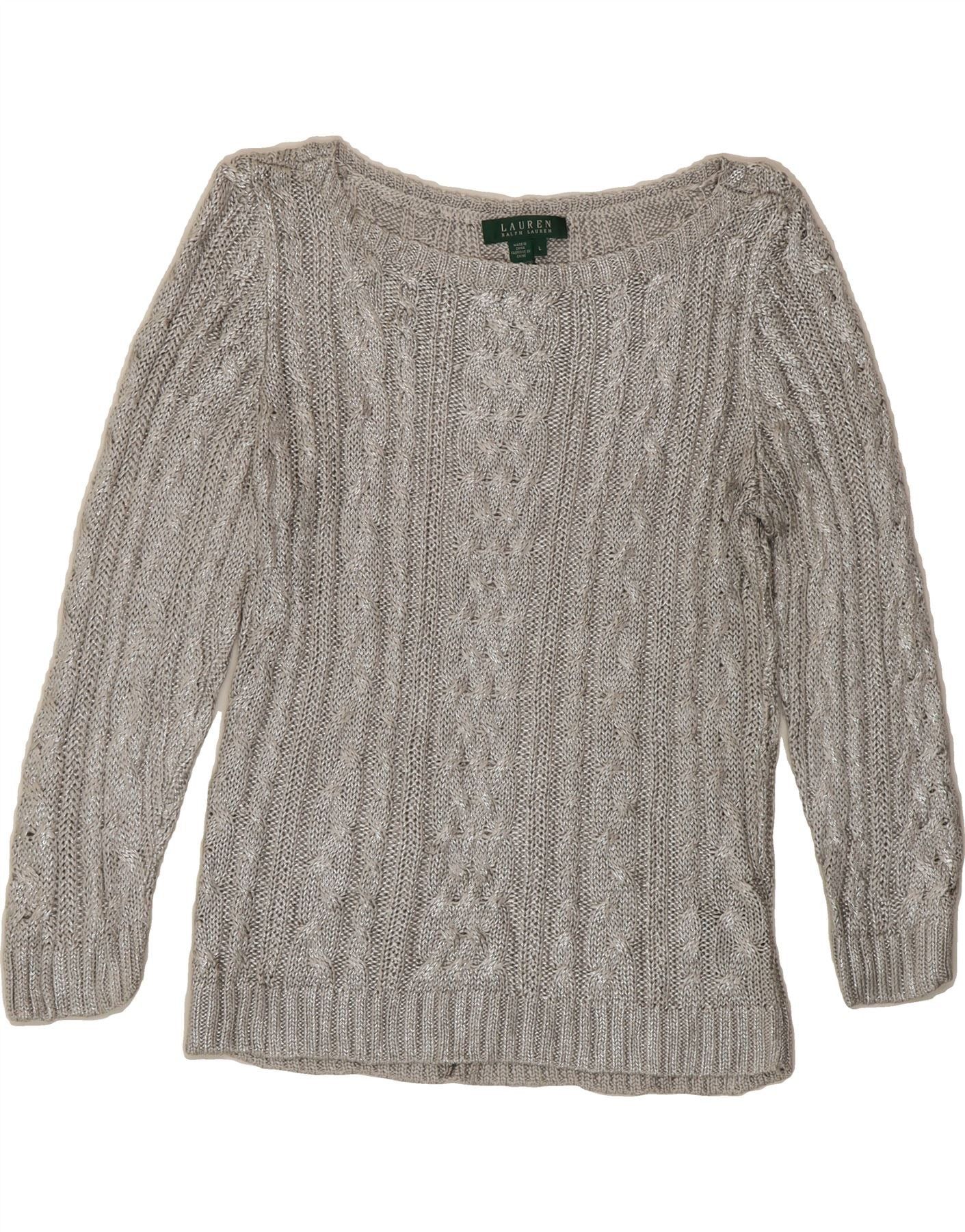 Ralph Lauren Womens 3/4 Sleeve Boat Neck Jumper Sweater UK 16 Large Silve Size ONE SIZE - 1 Thumbnail