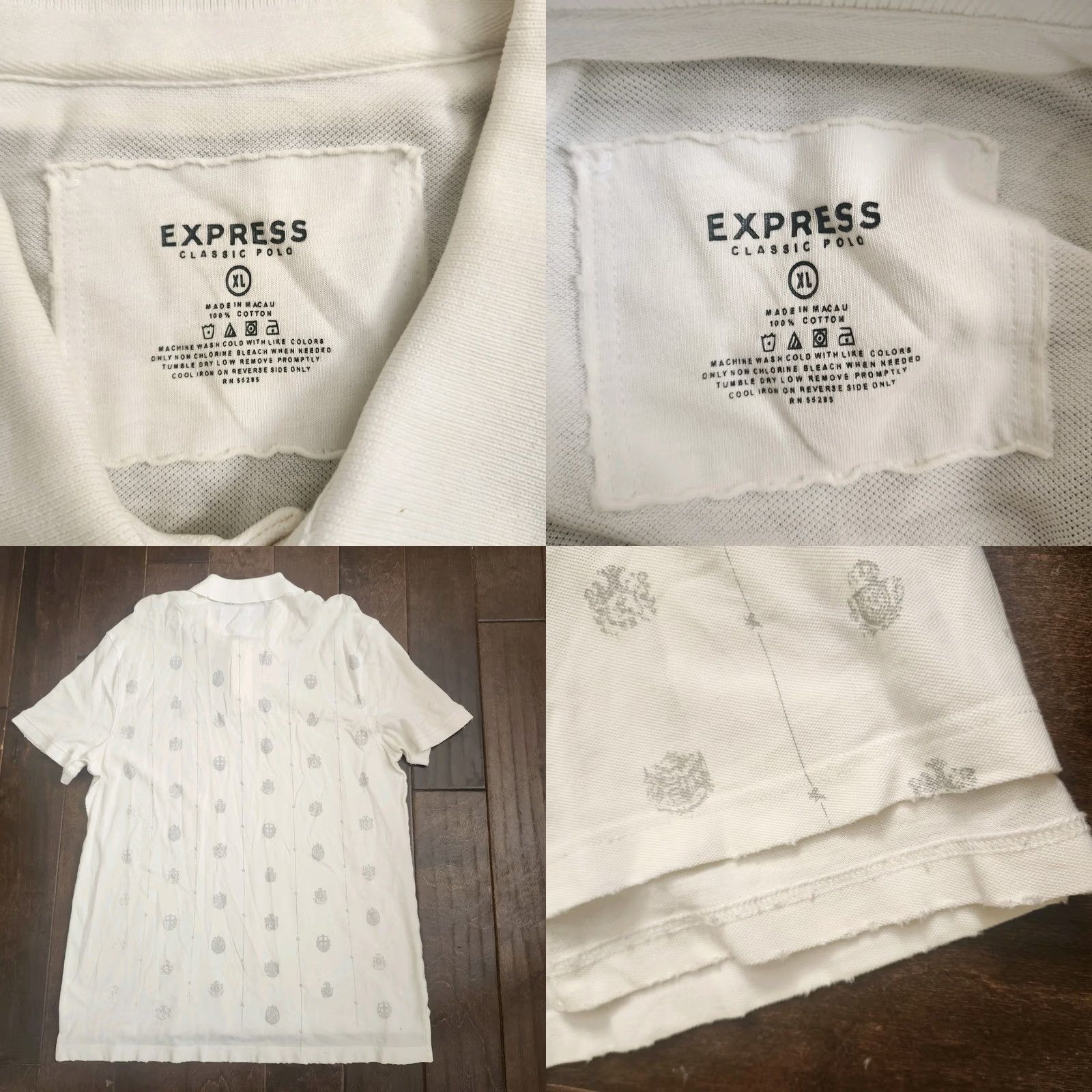 Express Express Polo Shirt Men XL White Distressed Frayed Edge Classic Polo Shirt - Express Mens Regular Fit Short Sleeve Golf Walking Casual Travel Size US XL / EU 56 / 4 - 10 Thumbnail