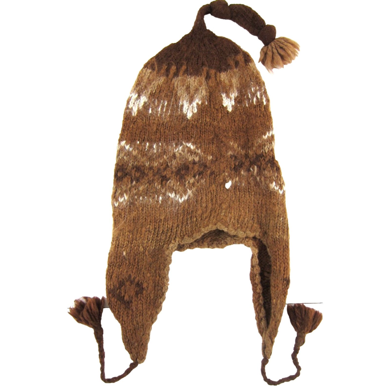 Vintage Vintage Handmade Alpaca Wool Beanie Hat One Size Brown Pom Pom Earflap 90s Ski Knit Unisex Adults Mens Womens Size ONE SIZE - 4 Thumbnail