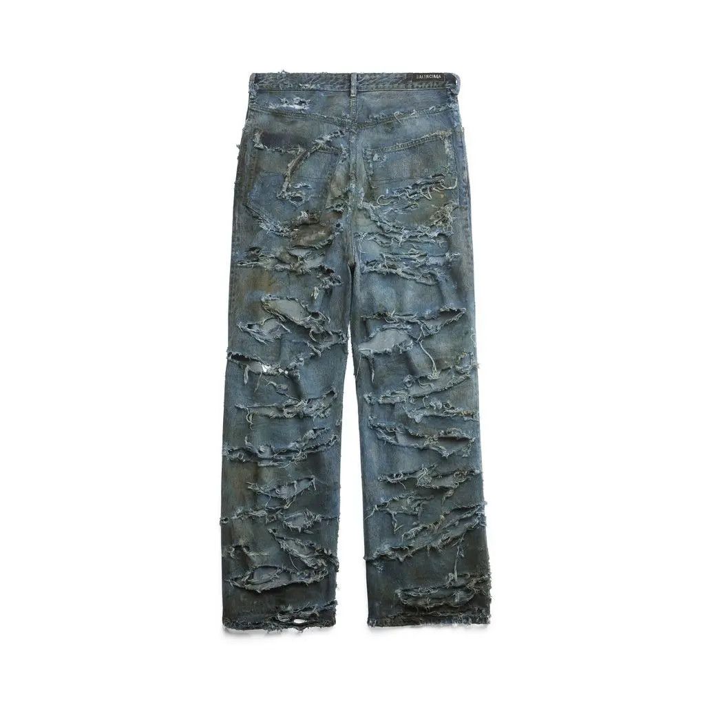 Balenciaga o1srvl11e0425 Super Destroyed Baggy Denim Pant in Light Blue Size US 28 / EU 44 - 5 Thumbnail