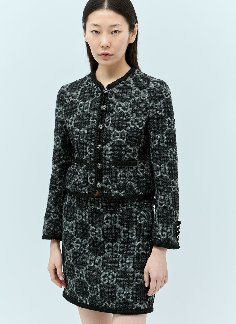 image of Gucci Gg Tweed Jacket in Grey, Women's (Size Small)