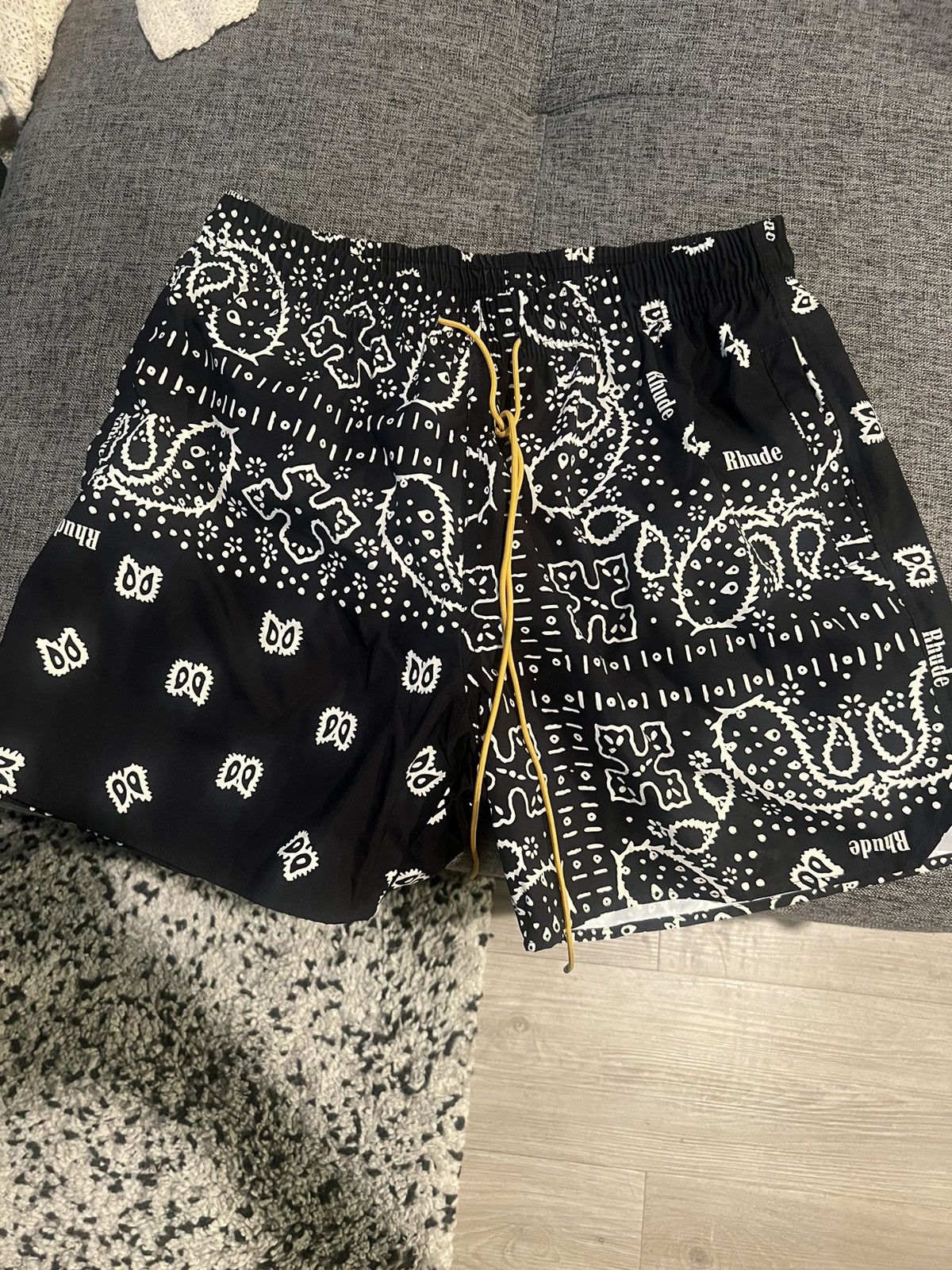 image of Rhude Black Paisley Bandana Shorts, Men's (Size 36)