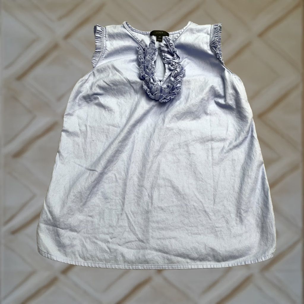 J.Crew J.Crew Ruffle Top Womens 00 Blue Airy Cotton Keyhole Sleeveless Blouse Size XXS / US 00 / IT 34 - 1 Thumbnail