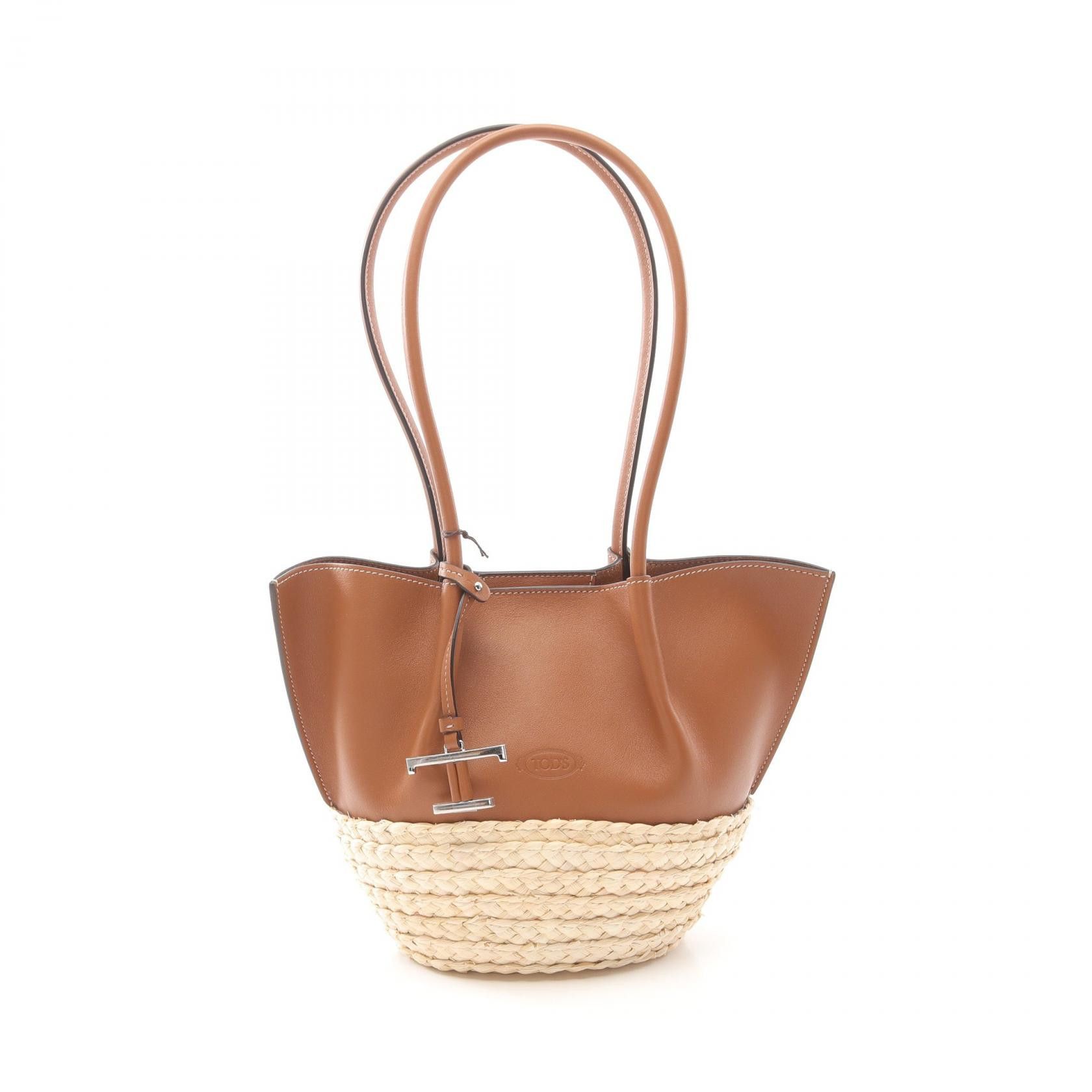 Tods Tod's Tod's T Timeless Leather Raffia Tote Bag Leather Tote Bag Xbwbuxa0200Uby265T in Brown, Women's